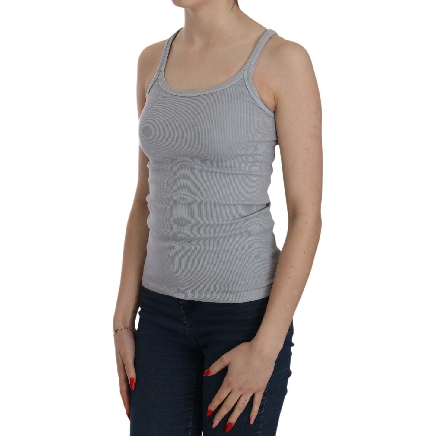 PINK MEMORIES Elegant Sleeveless Light Gray Cotton Blouse PINK MEMORIES Rosy Brown