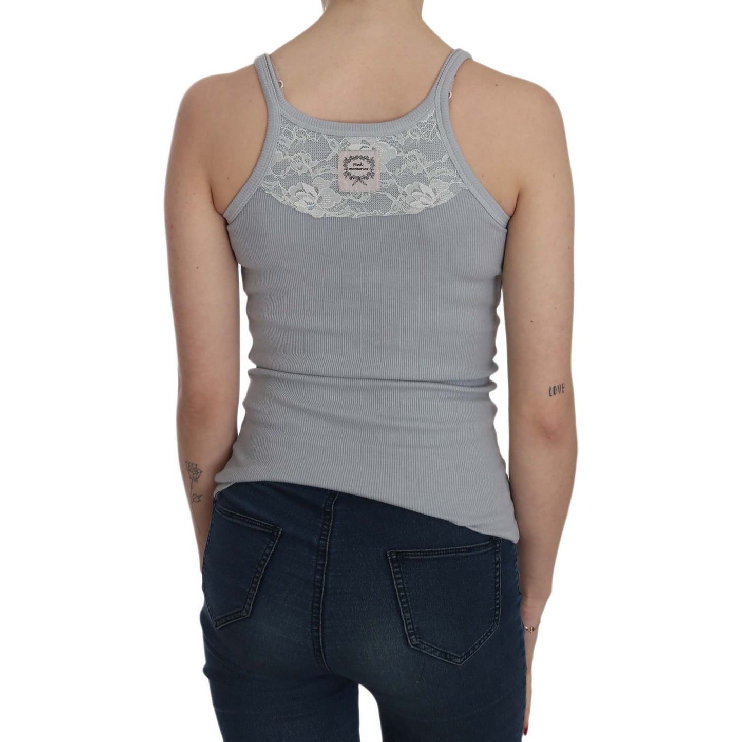 PINK MEMORIES Elegant Sleeveless Light Gray Cotton Blouse PINK MEMORIES Rosy Brown
