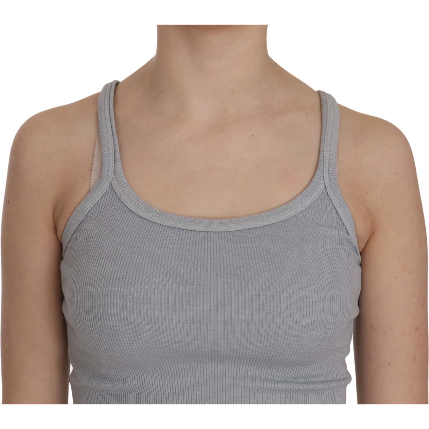 PINK MEMORIES Elegant Sleeveless Light Gray Cotton Blouse PINK MEMORIES Rosy Brown