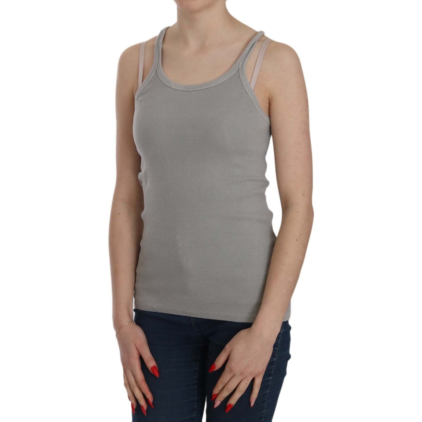 PINK MEMORIES Elegant Sleeveless Grey Cotton Blouse PINK MEMORIES Slate Gray