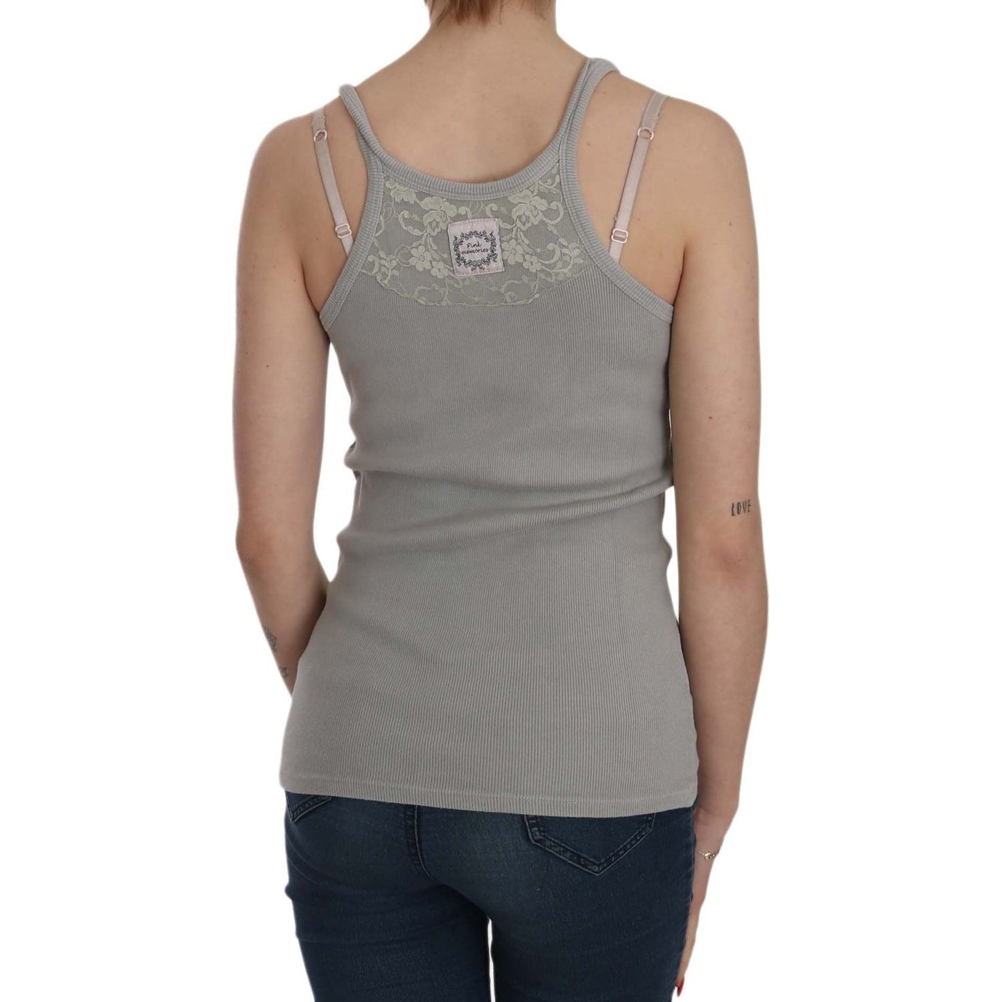PINK MEMORIES Elegant Sleeveless Grey Cotton Blouse PINK MEMORIES Slate Gray