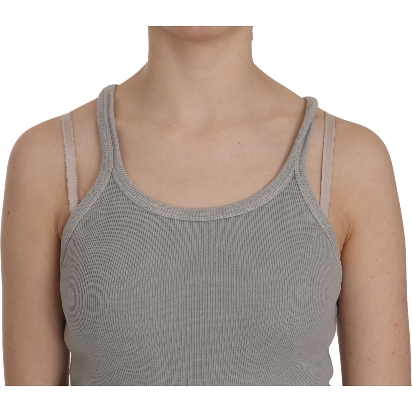 PINK MEMORIES Elegant Sleeveless Grey Cotton Blouse PINK MEMORIES Rosy Brown