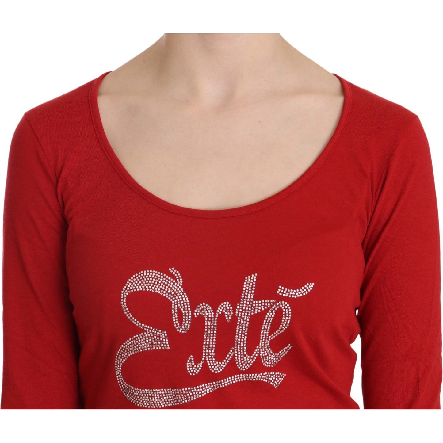 Exte Ravishing Red Crystal Embellished Blouse Exte Brown