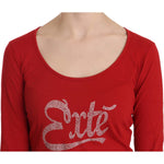 Exte Ravishing Red Crystal Embellished Blouse Exte Brown