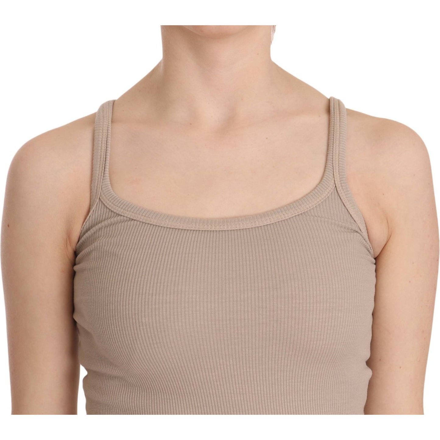 PINK MEMORIES Elegant Spaghetti Strap Cotton Blouse PINK MEMORIES Tan
