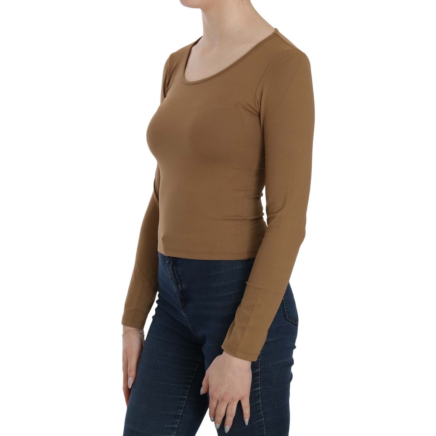GF Ferre Elegant Brown Fitted Blouse for Sophisticated Evenings GF Ferre Sienna