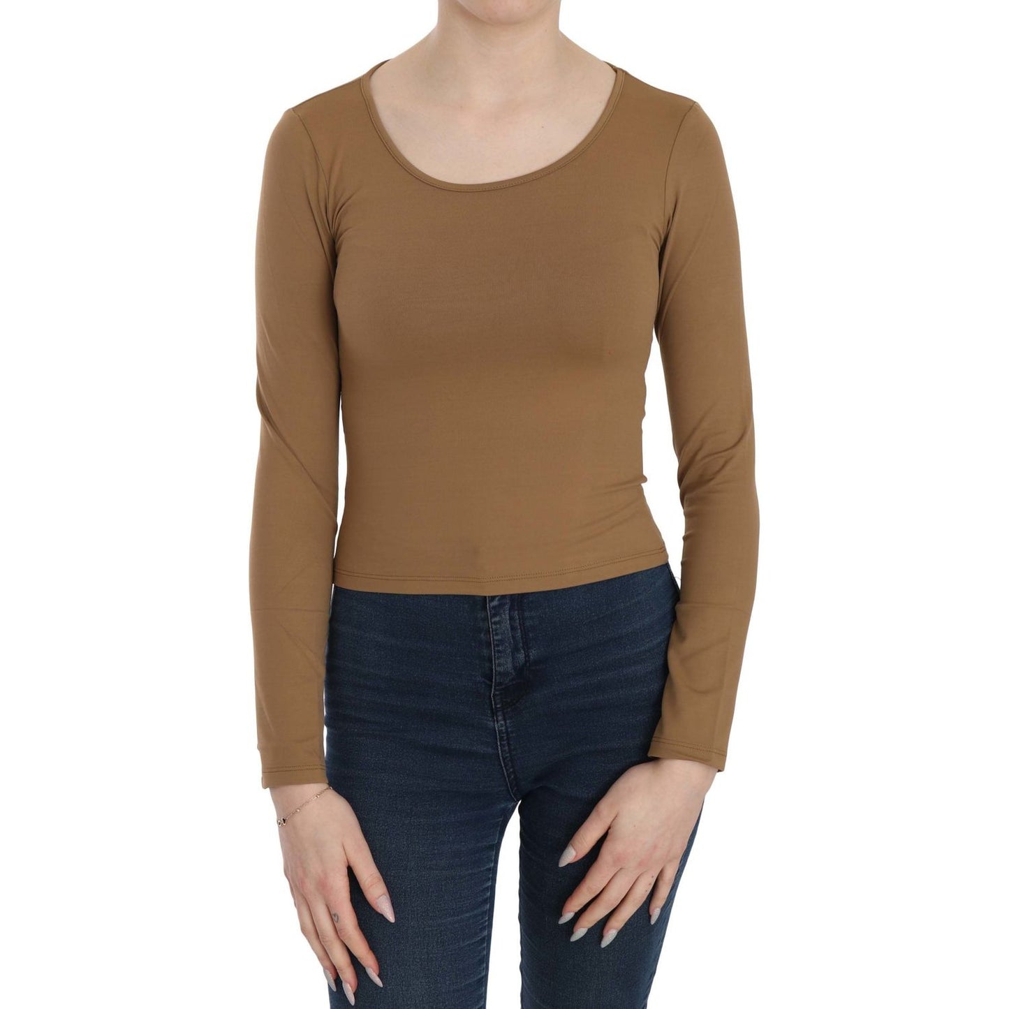 GF Ferre Elegant Brown Fitted Blouse for Sophisticated Evenings GF Ferre Sienna