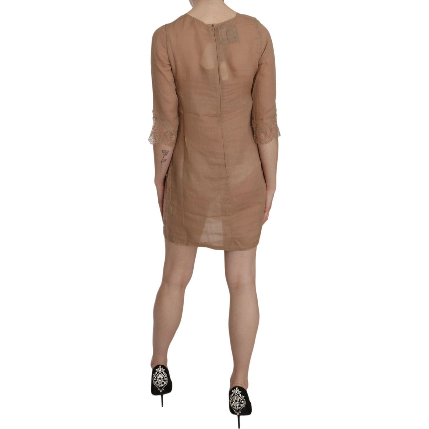 PINK MEMORIES Elegant Brown Shift Mini Dress PINK MEMORIES Dim Gray
