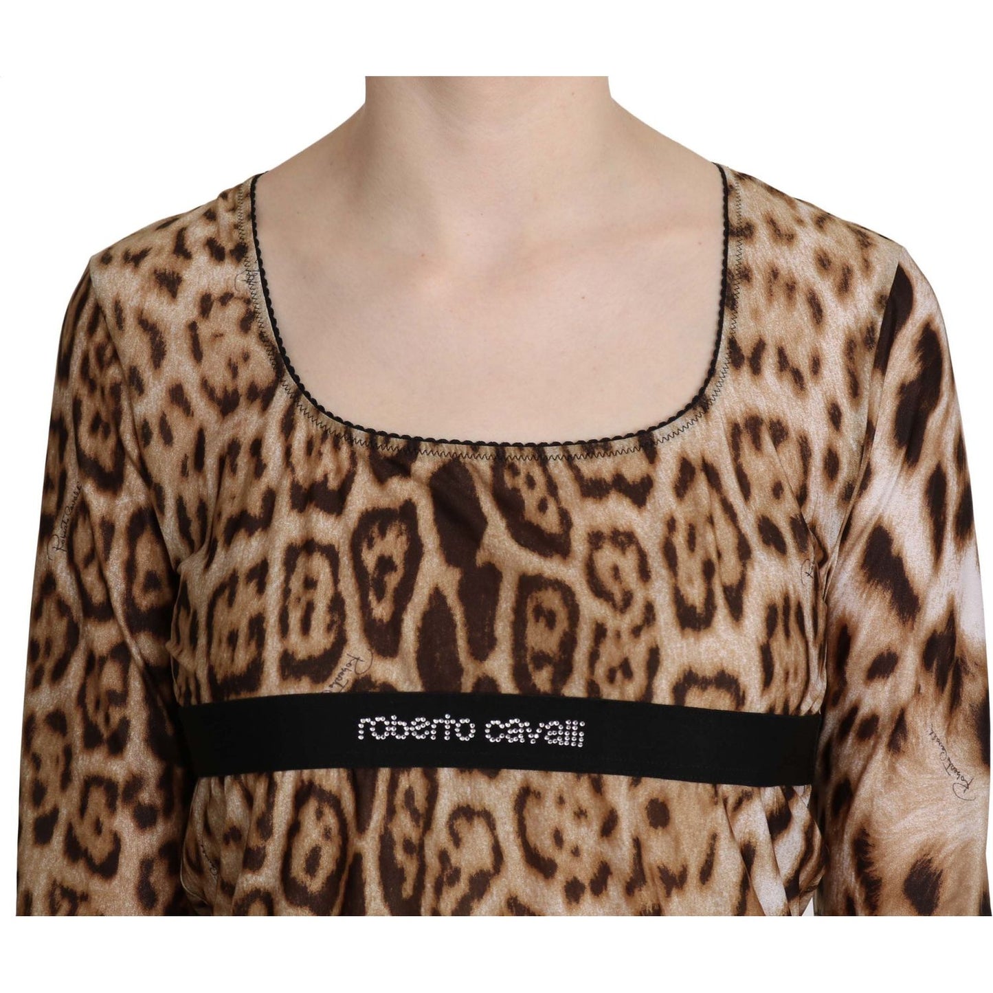 Roberto Cavalli Elegant Leopard Long Sleeve Top Roberto Cavalli Rosy Brown