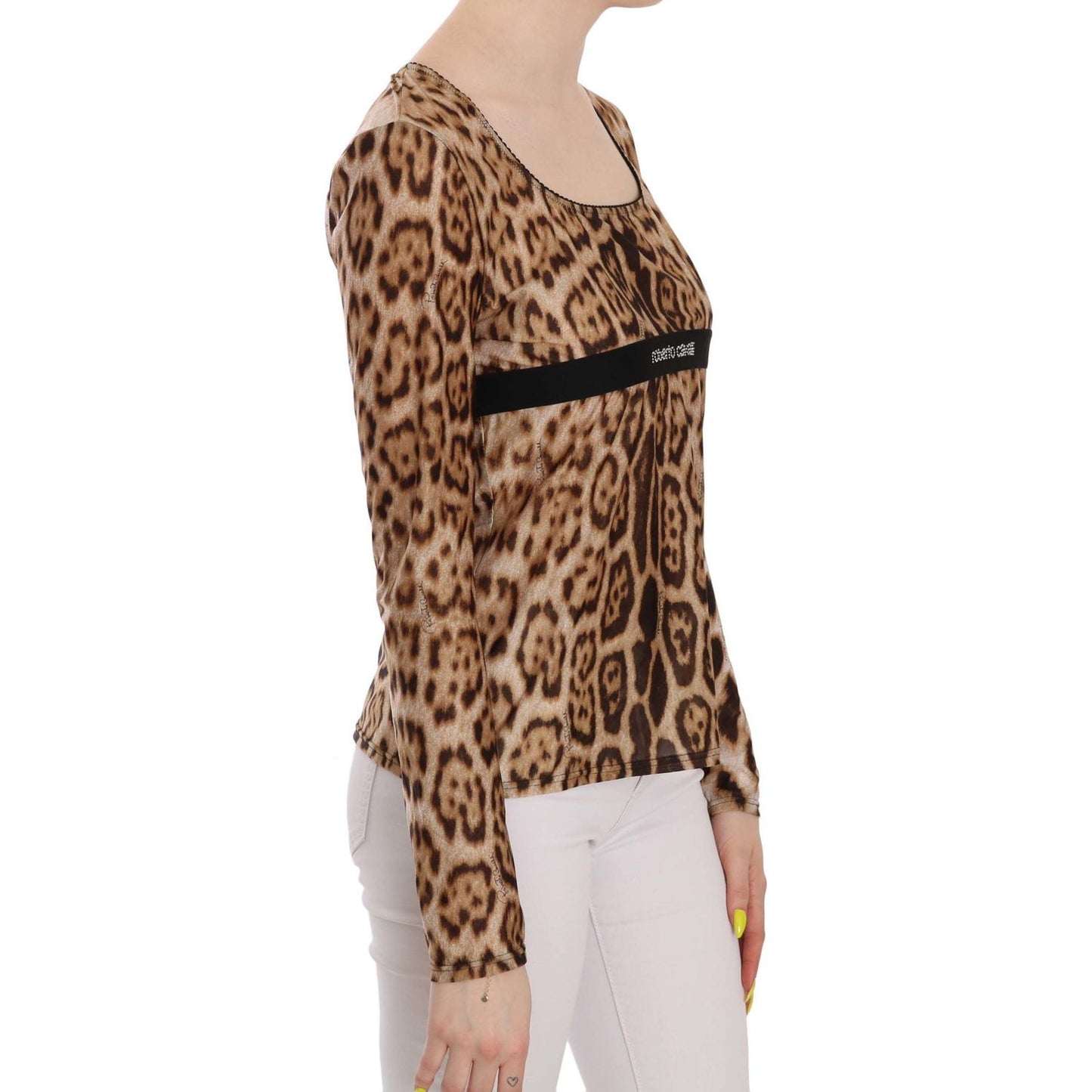 Roberto Cavalli Elegant Leopard Long Sleeve Top Roberto Cavalli Rosy Brown