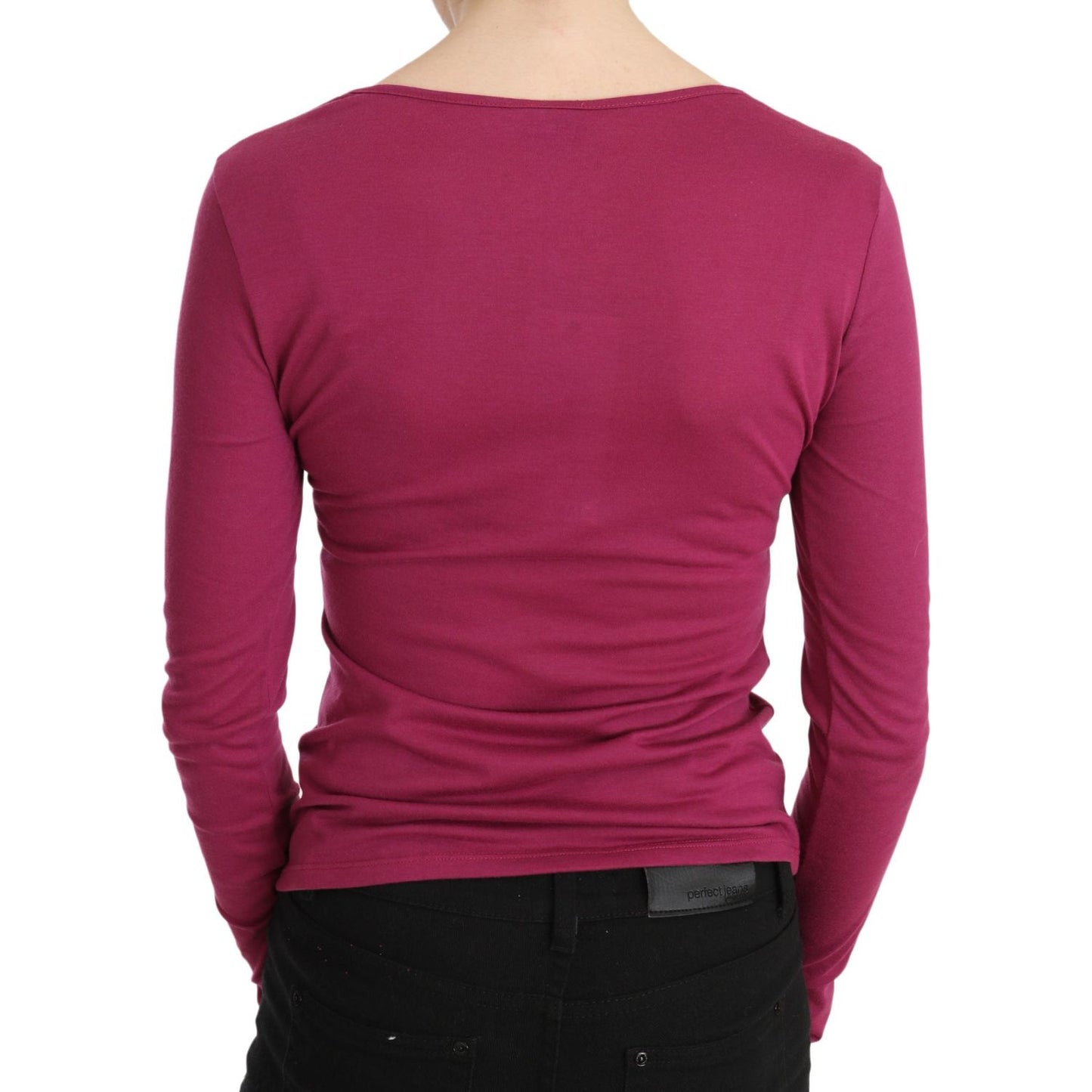 Exte Elegant Pink Crystal Embellished Long Sleeve Top Exte Maroon