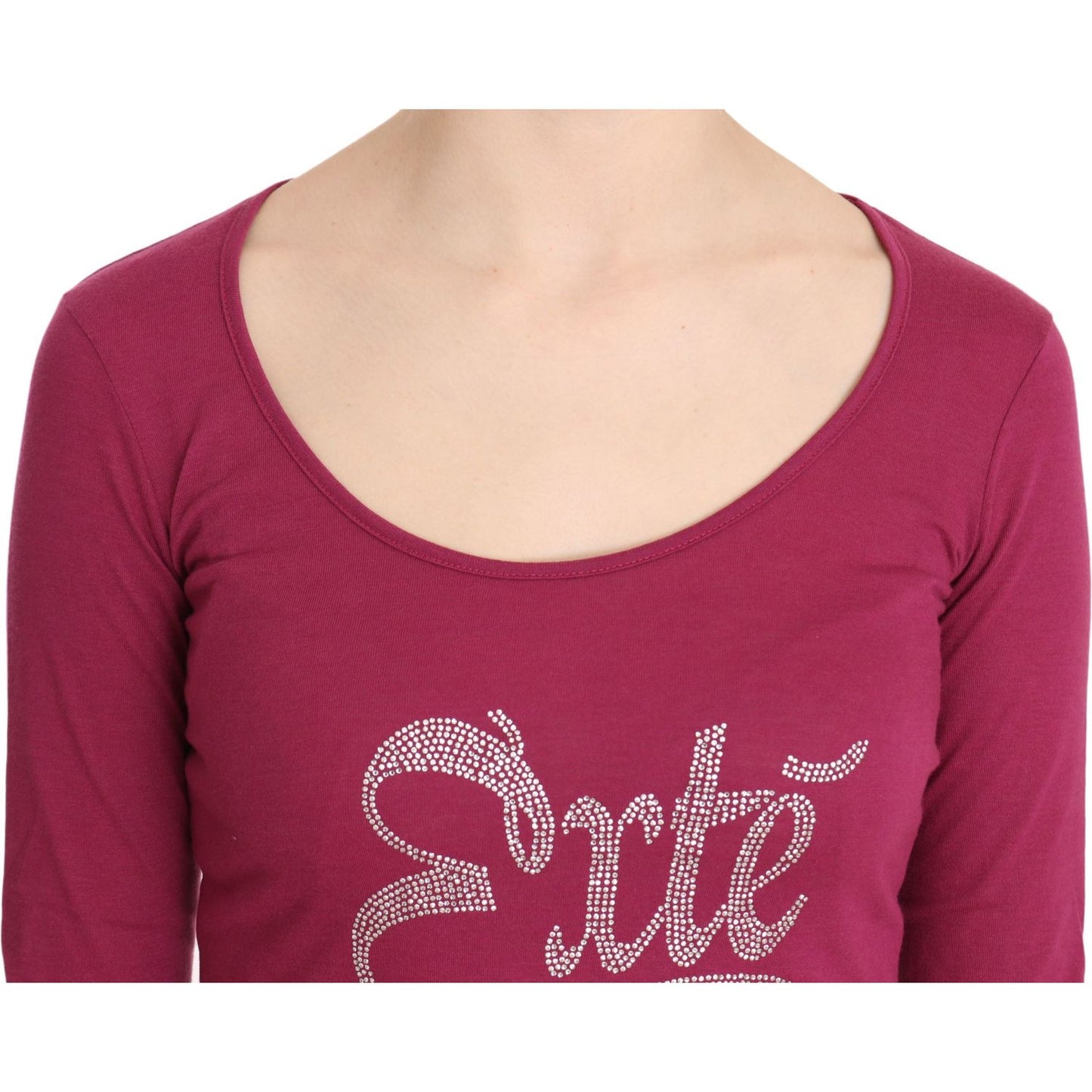 Exte Elegant Pink Crystal Embellished Long Sleeve Top Exte Maroon
