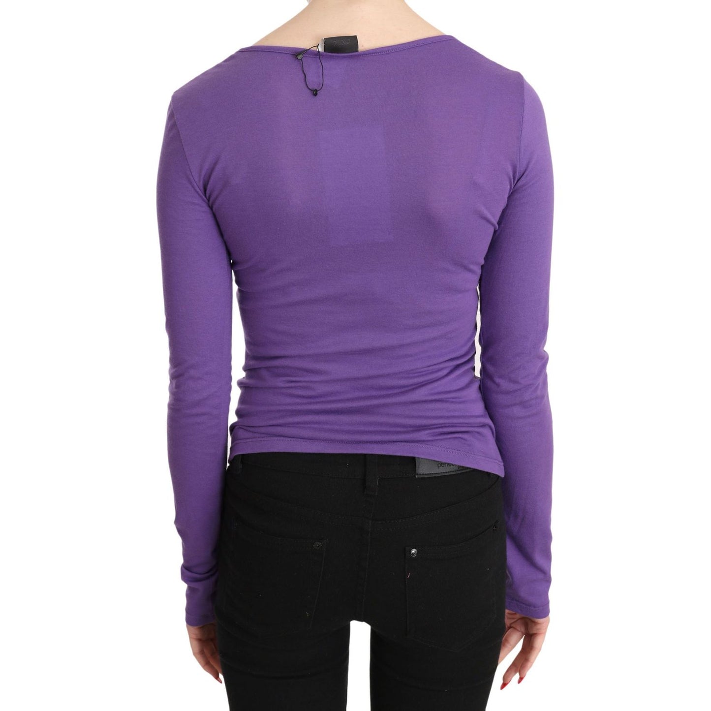 Exte Elegant Purple Crystal Embellished Long Sleeve Top Exte Dark Slate Blue