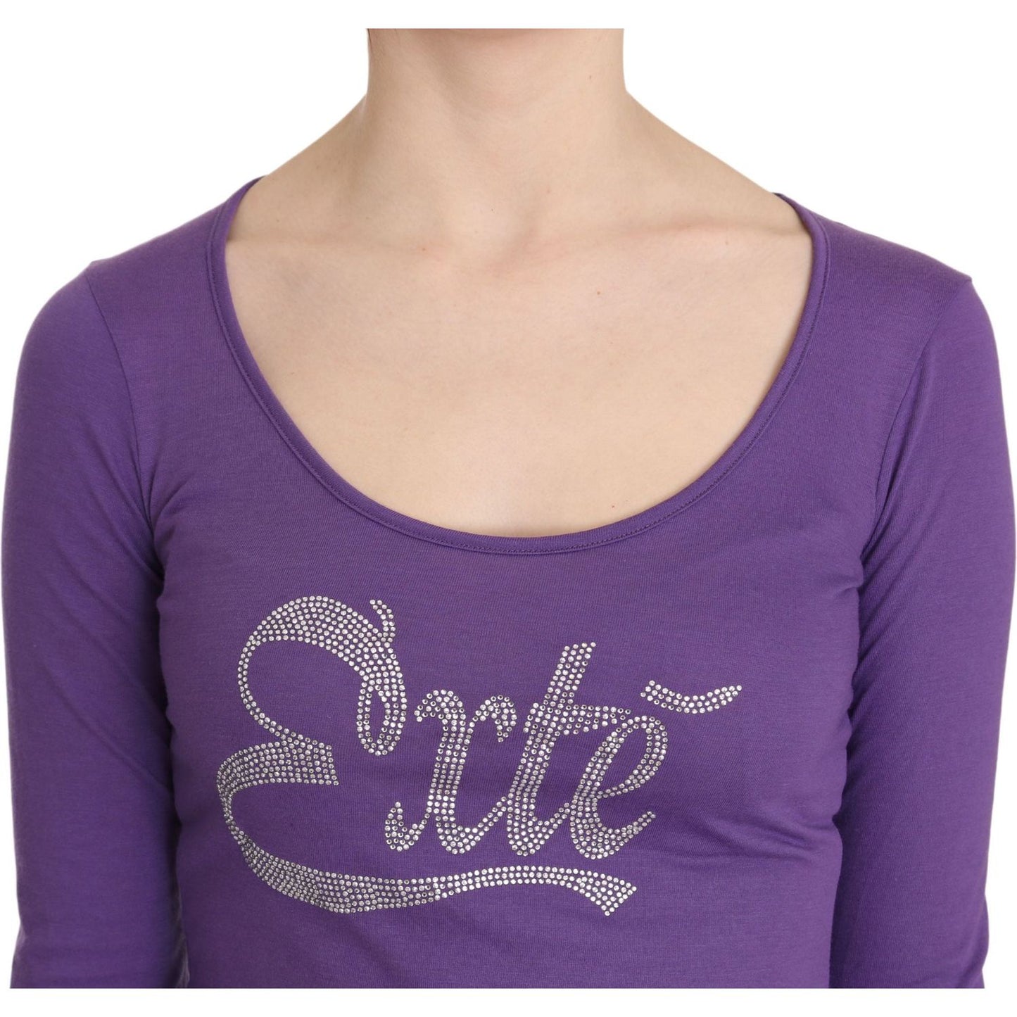Exte Elegant Purple Crystal Embellished Long Sleeve Top Exte Dark Slate Blue