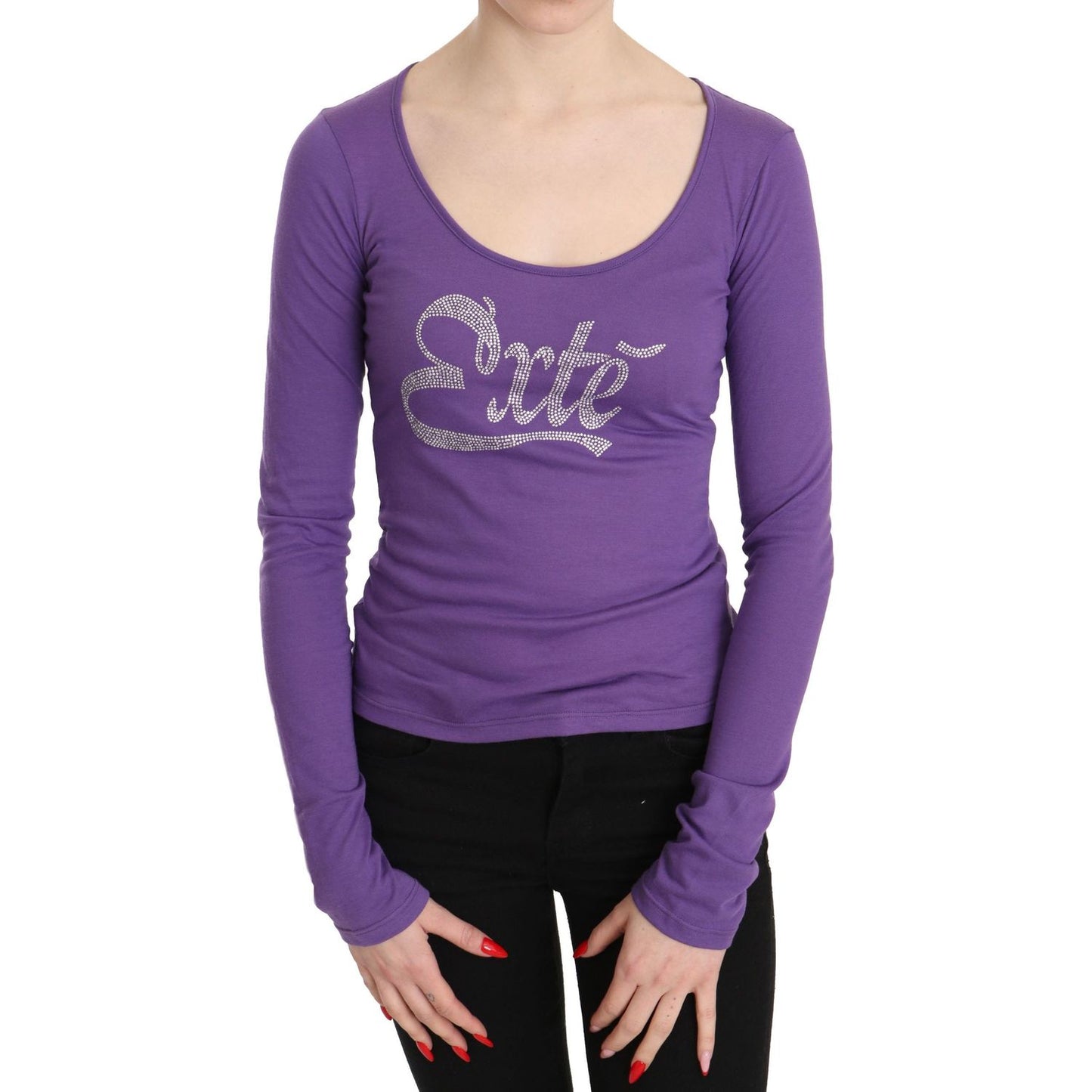 Exte Elegant Purple Crystal Embellished Long Sleeve Top Exte Dark Slate Blue