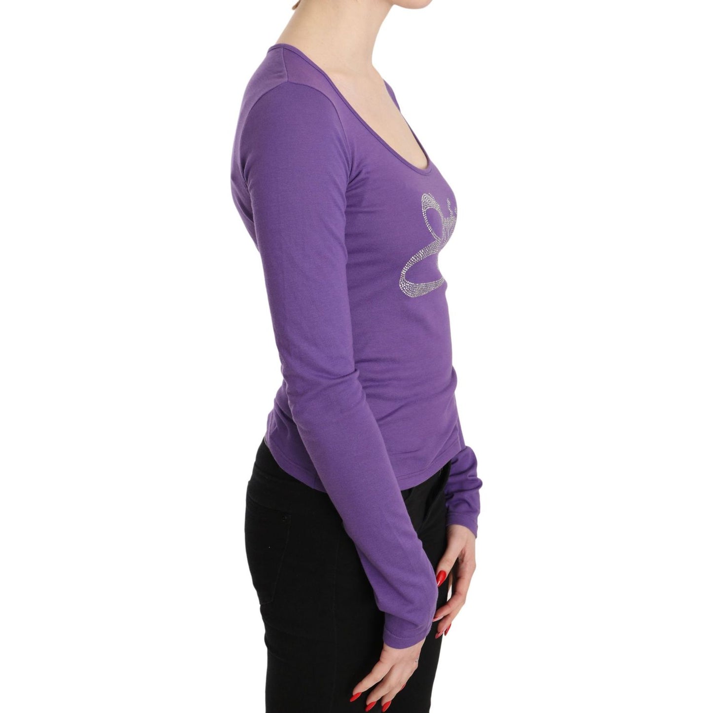 Exte Elegant Purple Crystal Embellished Long Sleeve Top Exte Dim Gray