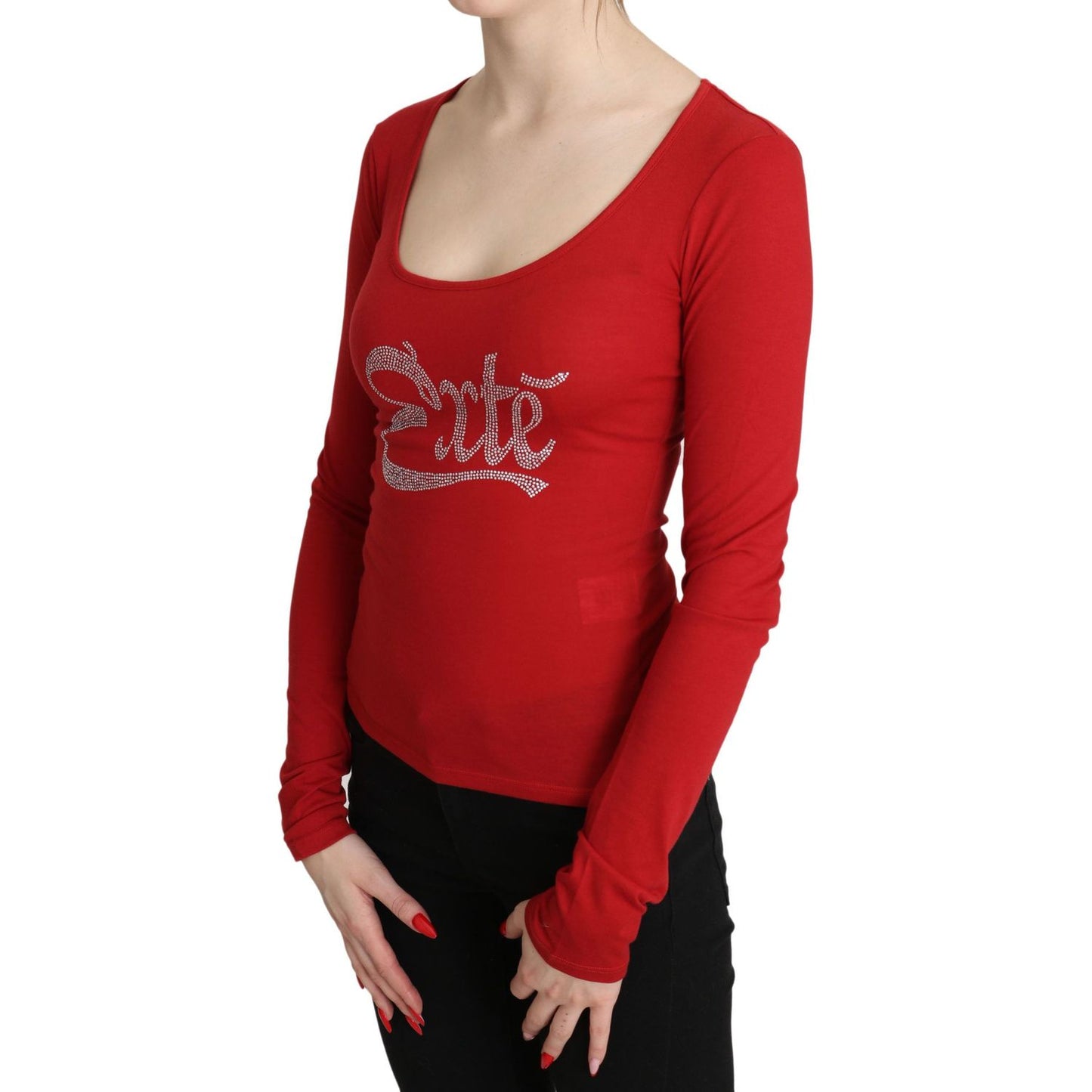 Exte Red Crystal Embellished Long Sleeve Top Exte Brown
