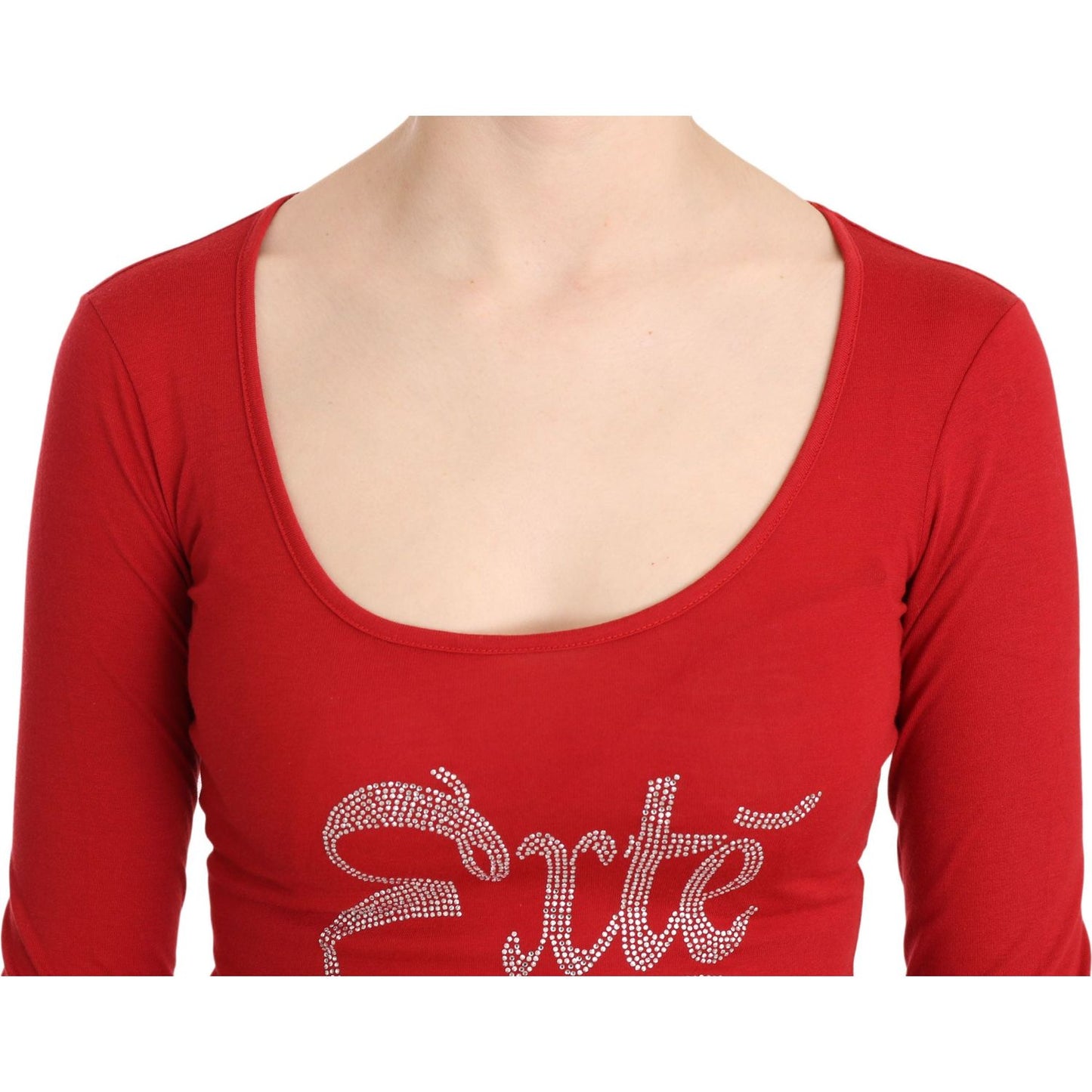 Exte Red Crystal Embellished Long Sleeve Top Exte Firebrick