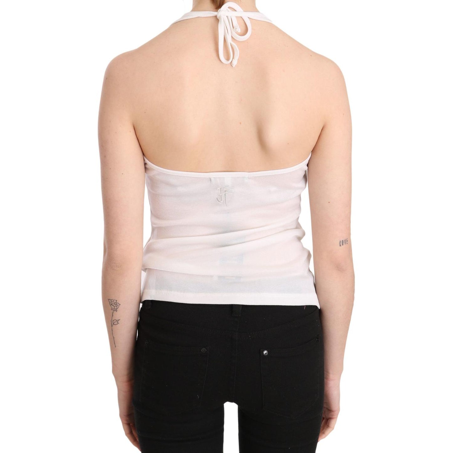 GF Ferre Elegant White Halter Casual Tank Top GF Ferre Black