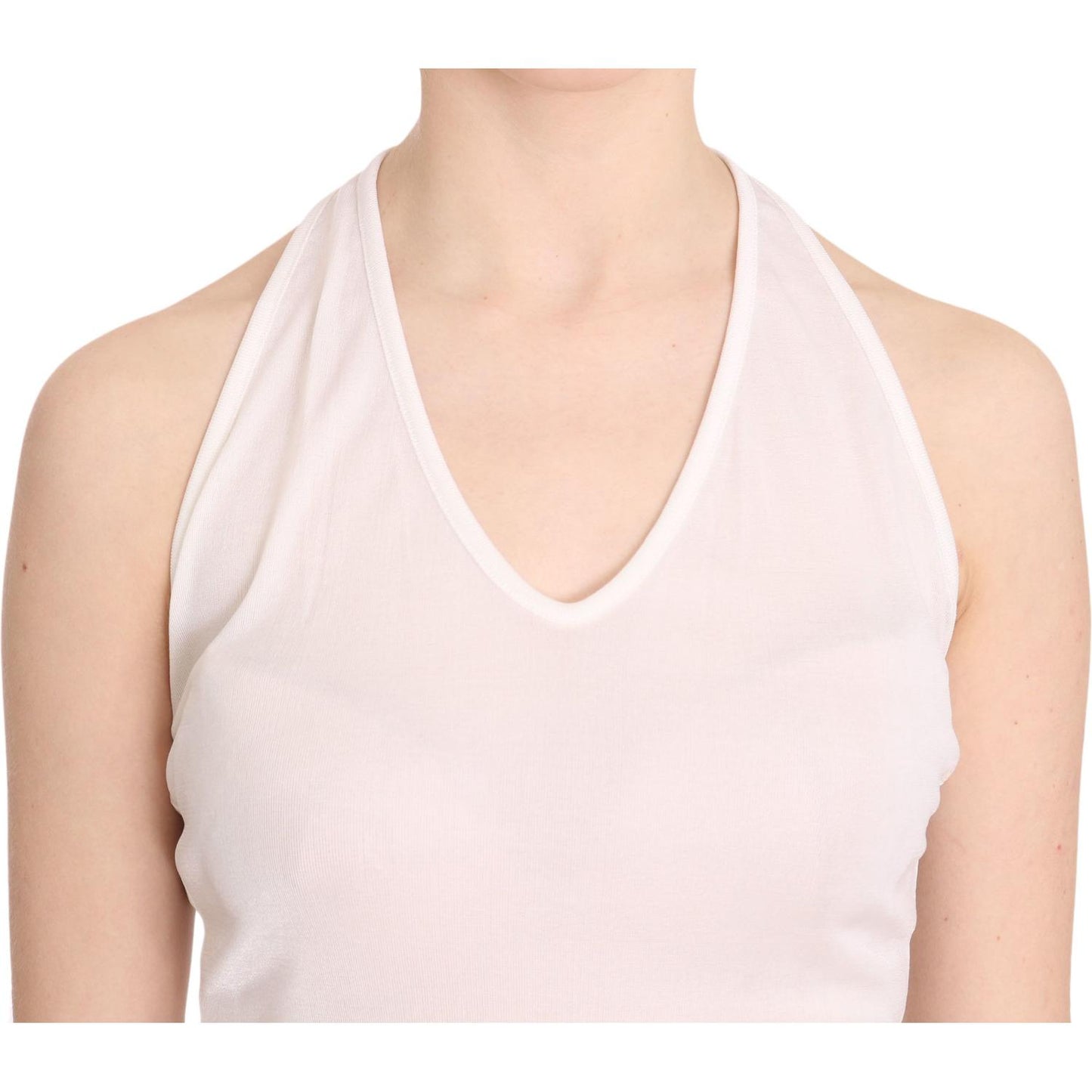 GF Ferre Elegant White Halter Casual Tank Top GF Ferre Antique White