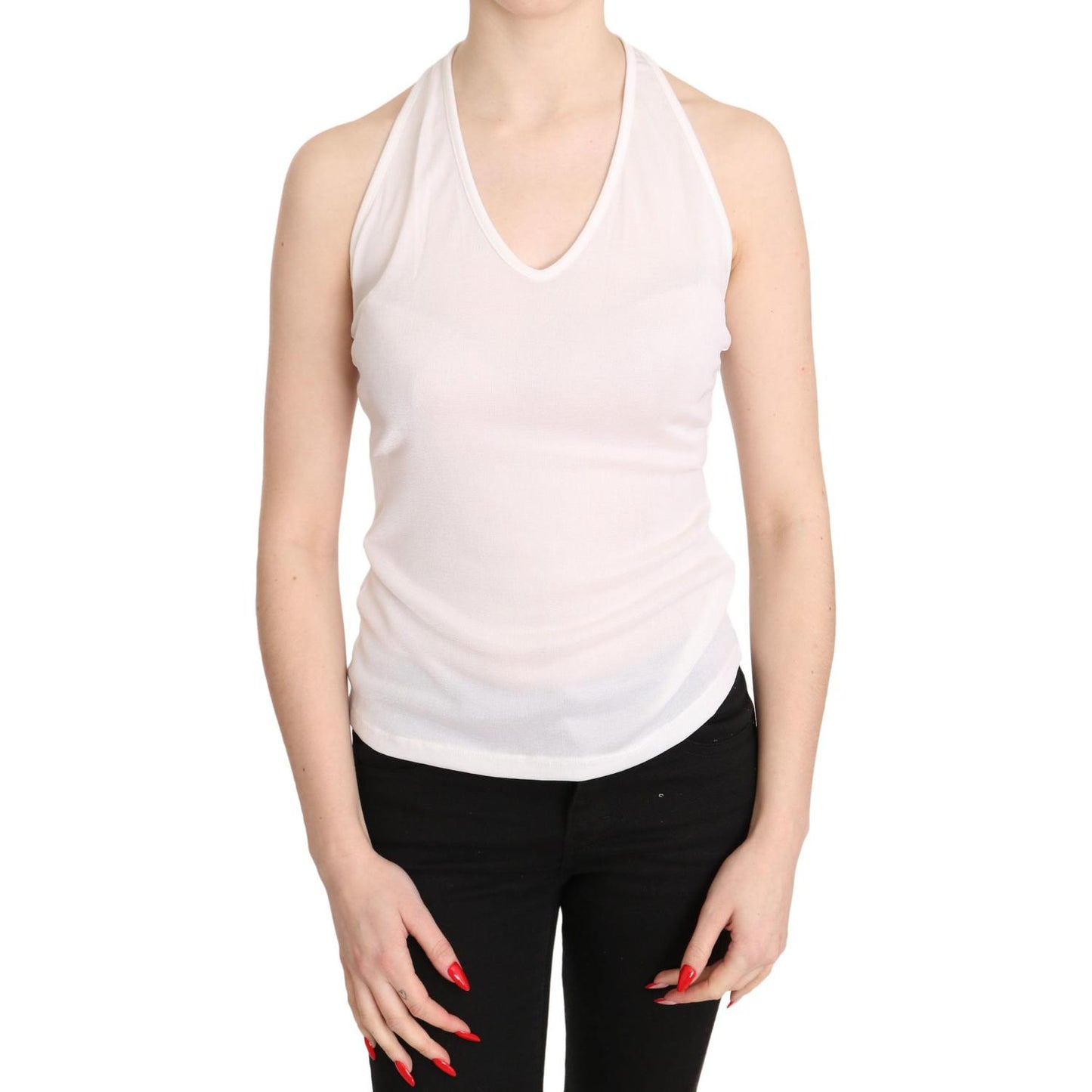 GF Ferre Elegant White Halter Casual Tank Top GF Ferre Bisque