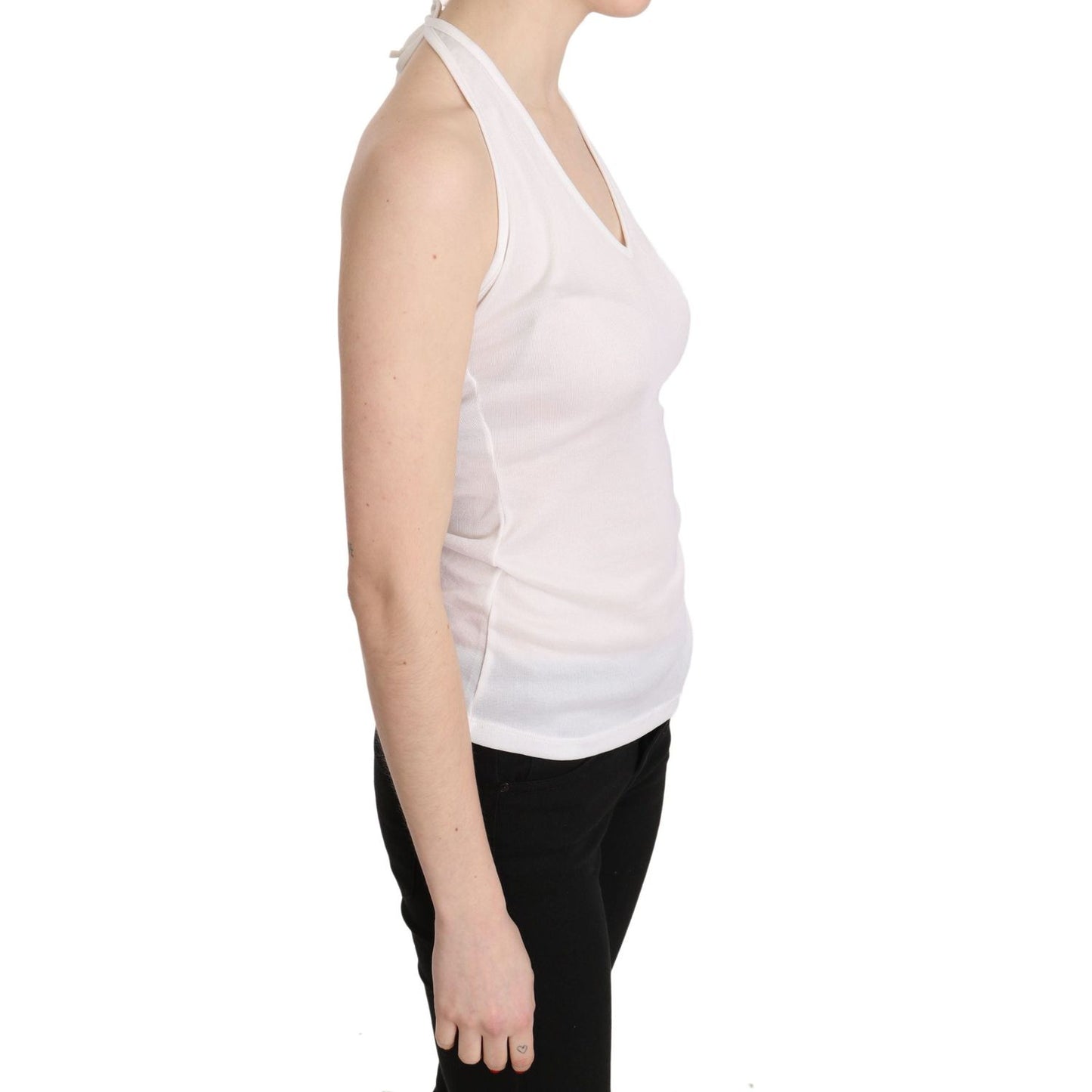 GF Ferre Elegant White Halter Casual Tank Top GF Ferre Light Gray