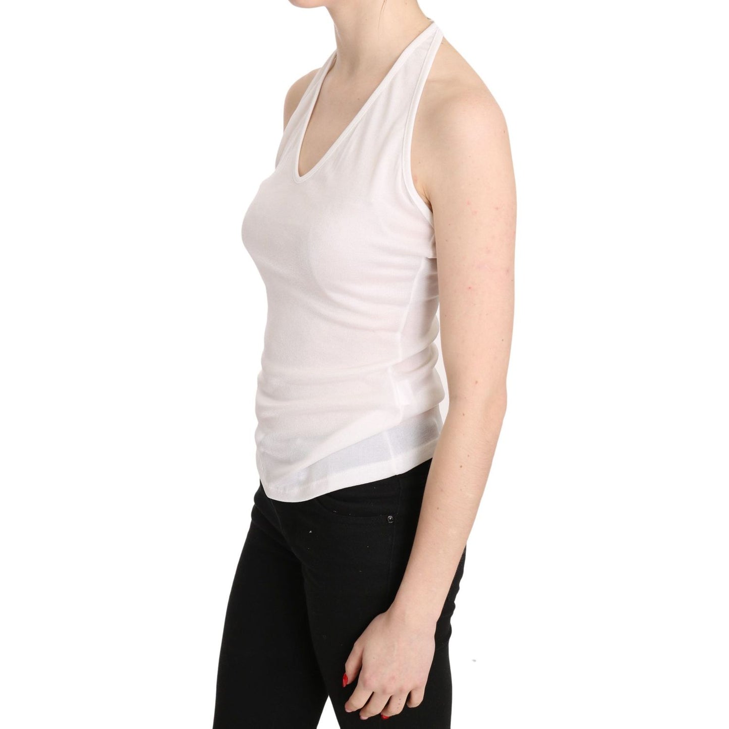 GF Ferre Elegant White Halter Casual Tank Top GF Ferre Light Gray
