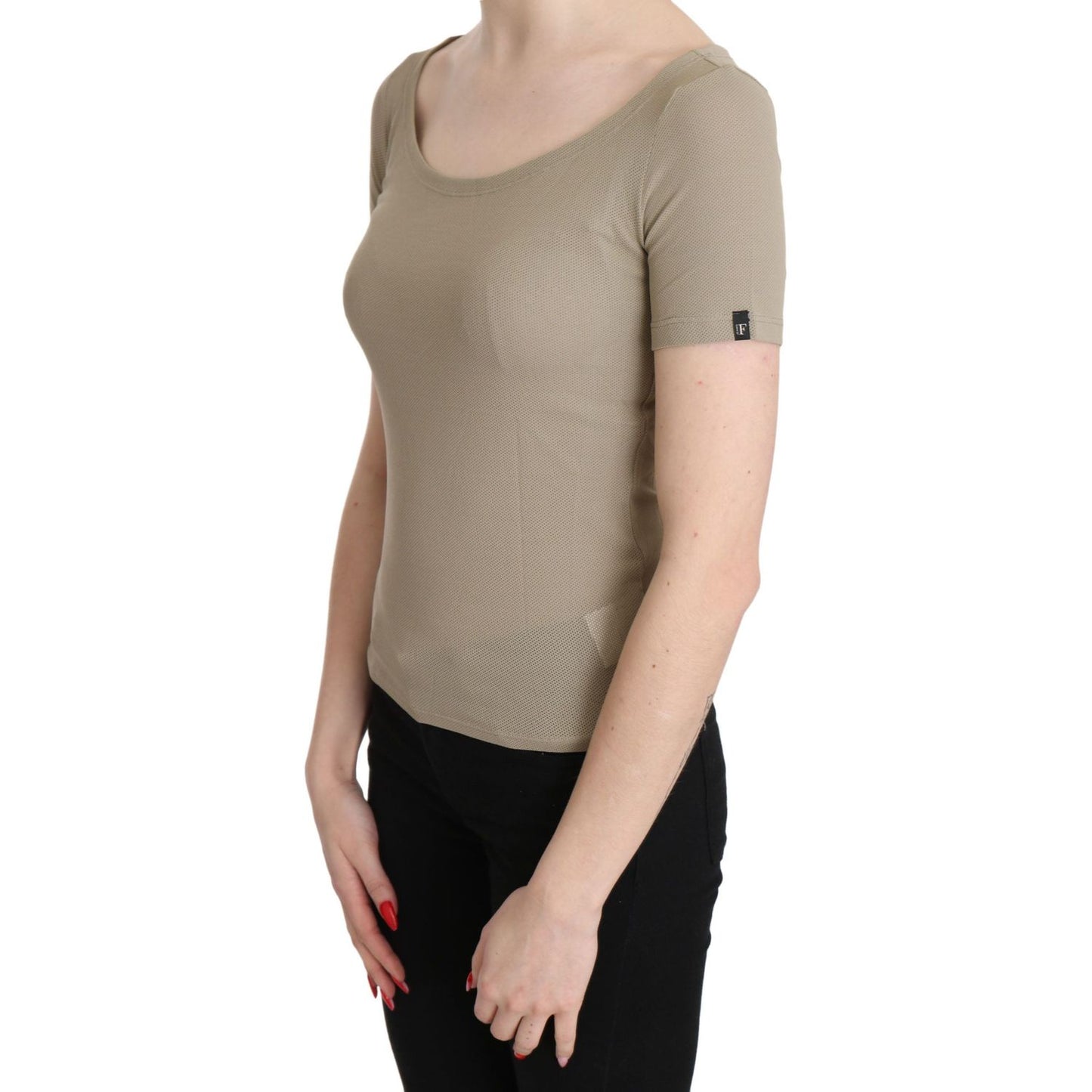 GF Ferre Chic Gray Nylon Tank Top with Designer Flair GF Ferre Rosy Brown