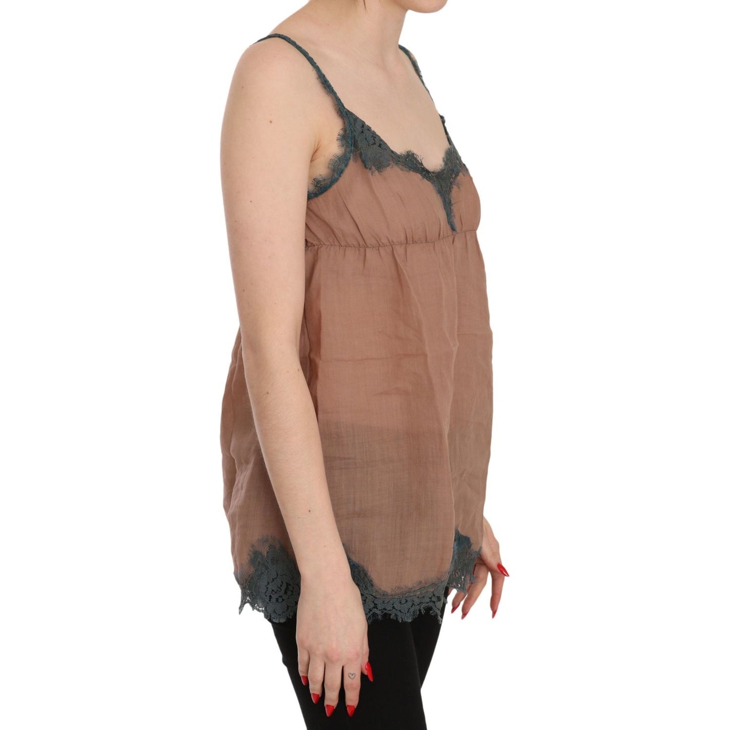 PINK MEMORIES Elegant Spaghetti Strap Lace Top PINK MEMORIES Rosy Brown