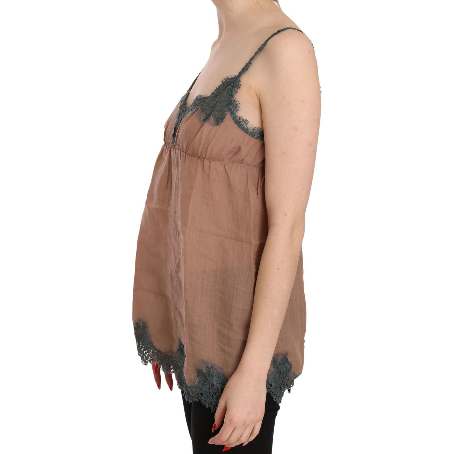 PINK MEMORIES Elegant Spaghetti Strap Lace Top PINK MEMORIES Rosy Brown