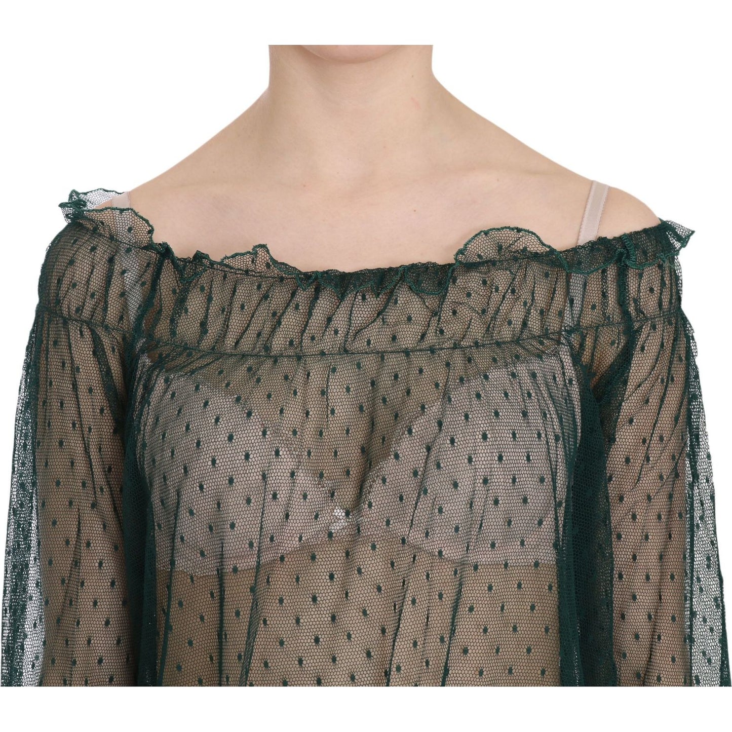 PINK MEMORIES Elegant Green Mesh Long Sleeve Top PINK MEMORIES Dark Slate Gray