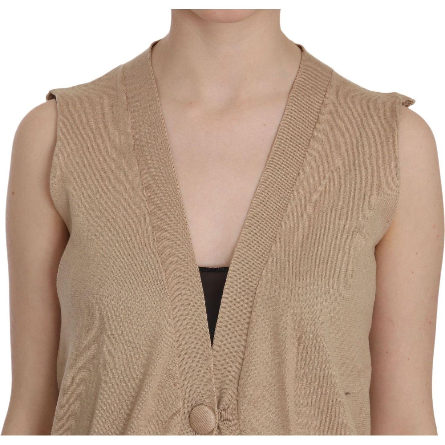 PINK MEMORIES Elegant Sleeveless Cotton Cardigan Top PINK MEMORIES Rosy Brown