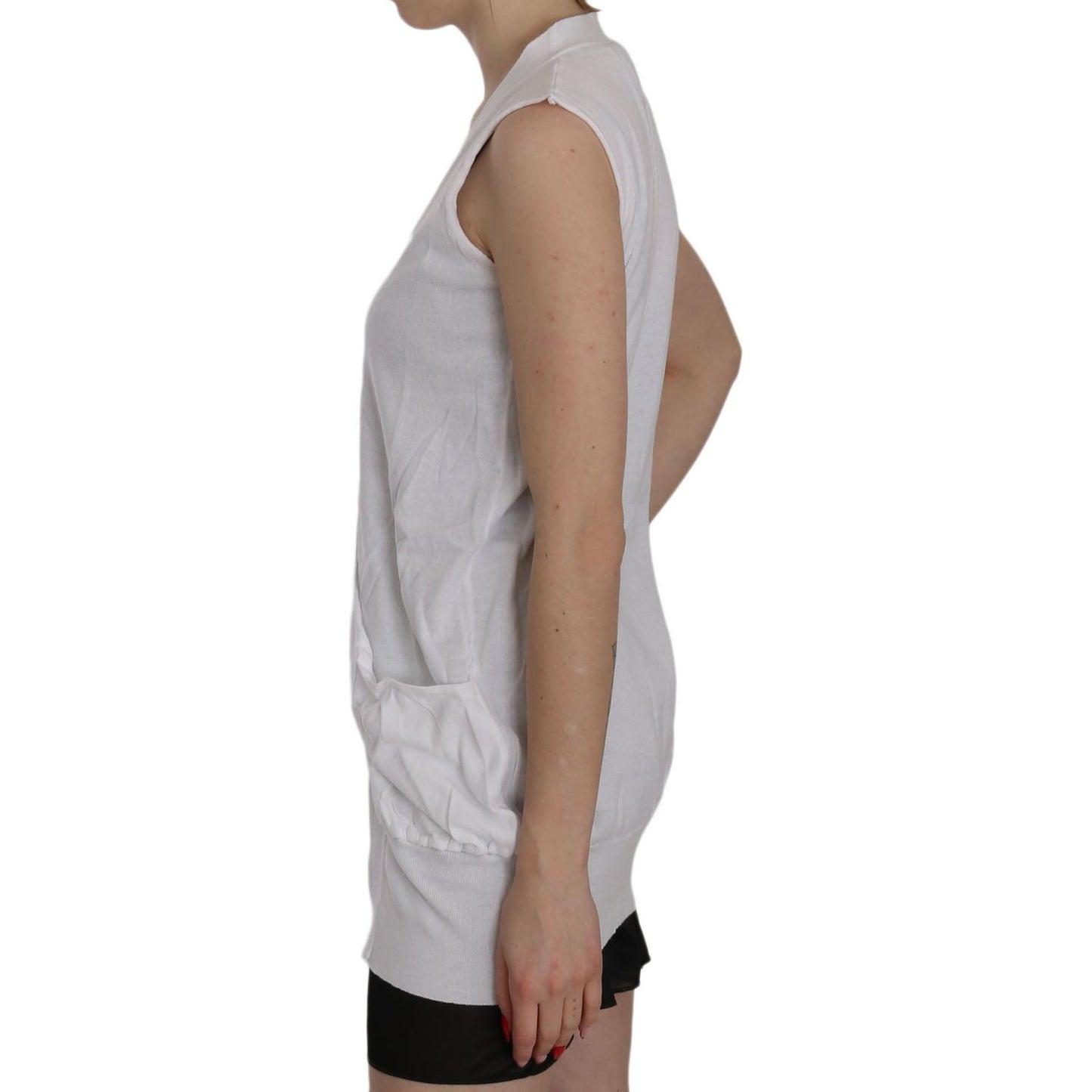 PINK MEMORIES Elegant Sleeveless Cotton Vest in Pristine White PINK MEMORIES Rosy Brown