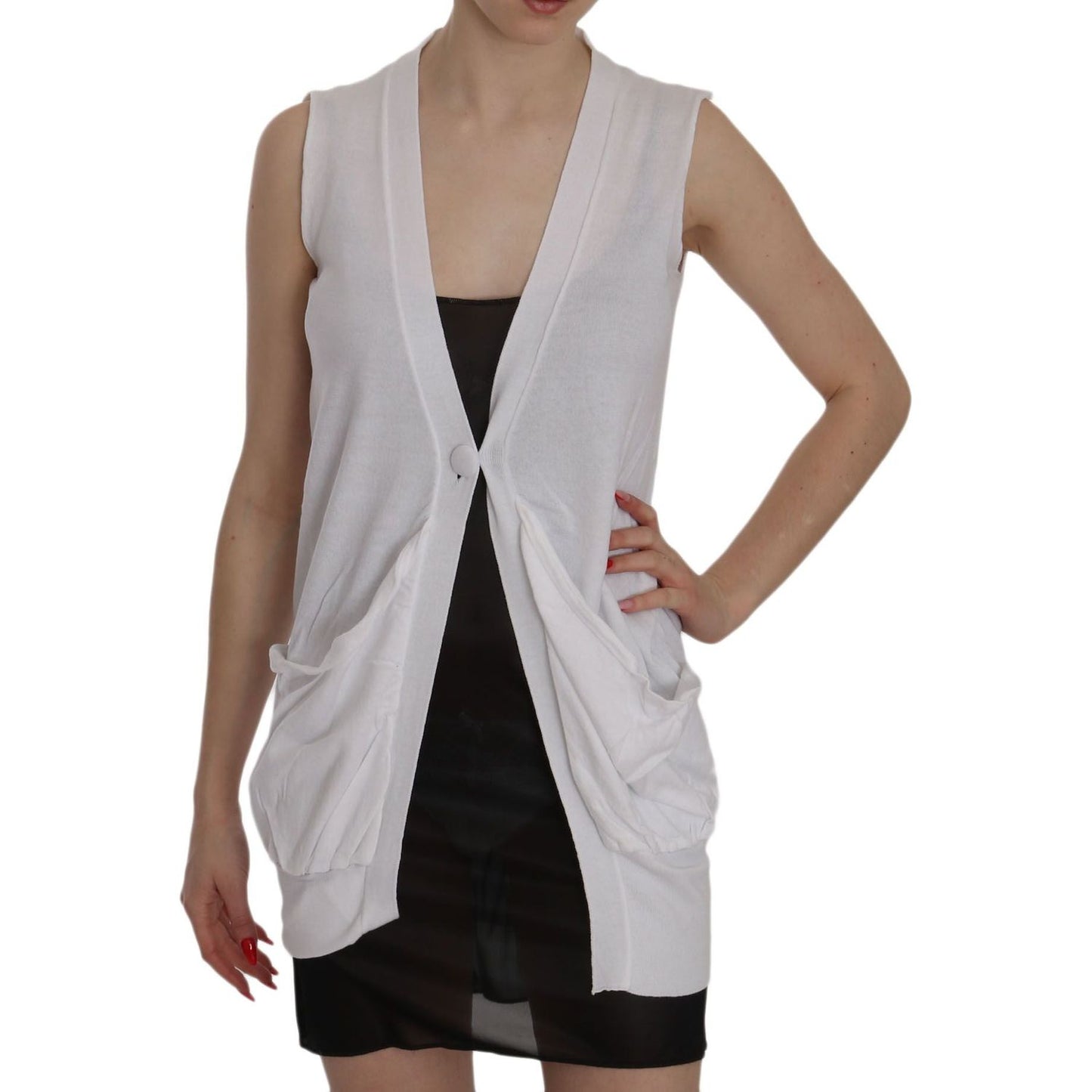 PINK MEMORIES Elegant Sleeveless Cotton Vest in Pristine White PINK MEMORIES Dark Gray
