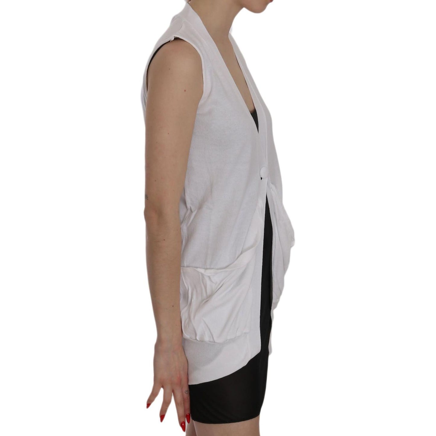 PINK MEMORIES Elegant Sleeveless Cotton Vest in Pristine White PINK MEMORIES Dark Gray