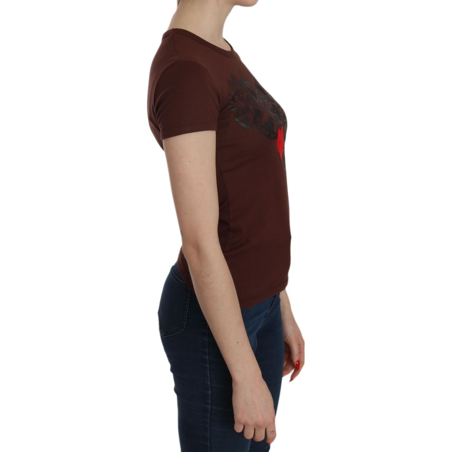 Exte Chic Brown Heart Print Crew Neck Top Exte Rosy Brown