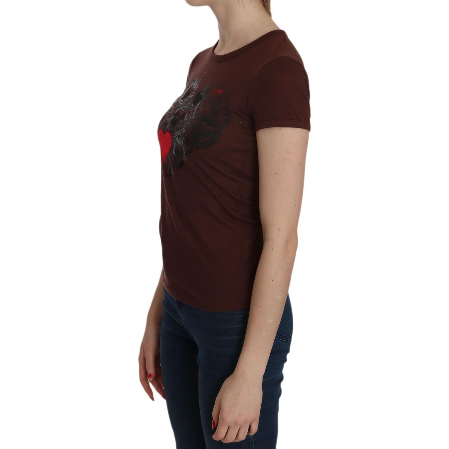 Exte Chic Brown Heart Print Crew Neck Top Exte Rosy Brown