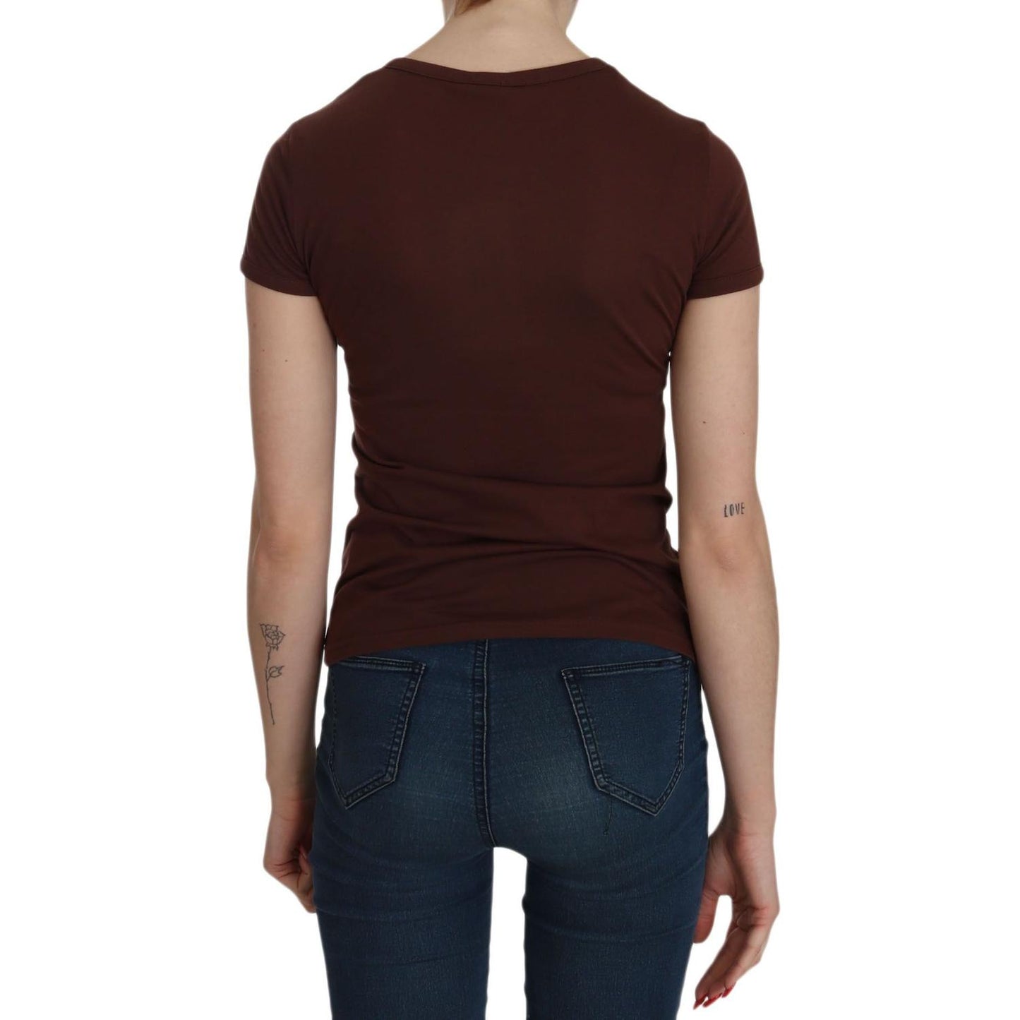Exte Chic Brown Heart Print Crew Neck Top Exte Black