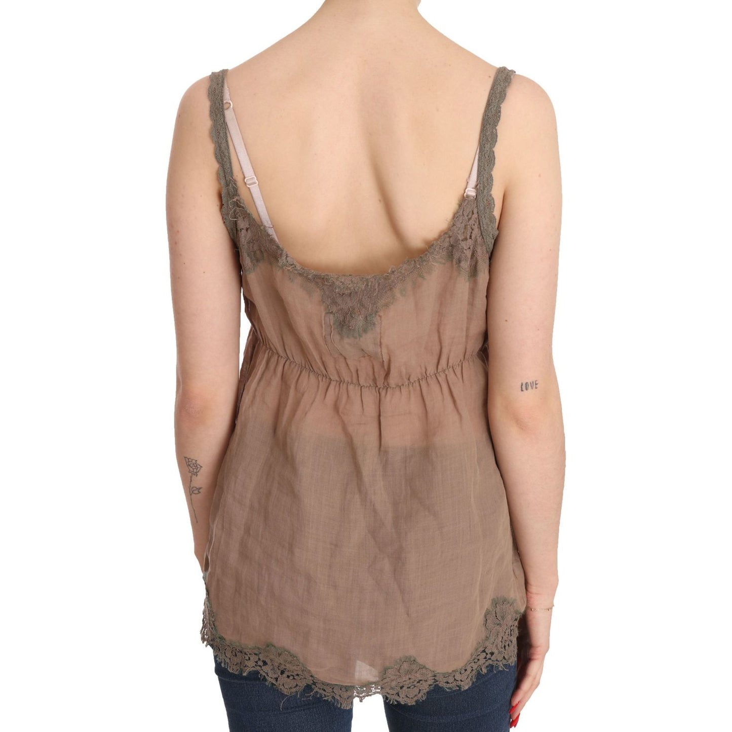 PINK MEMORIES Elegant Lace Brown Linen Blouse PINK MEMORIES Rosy Brown