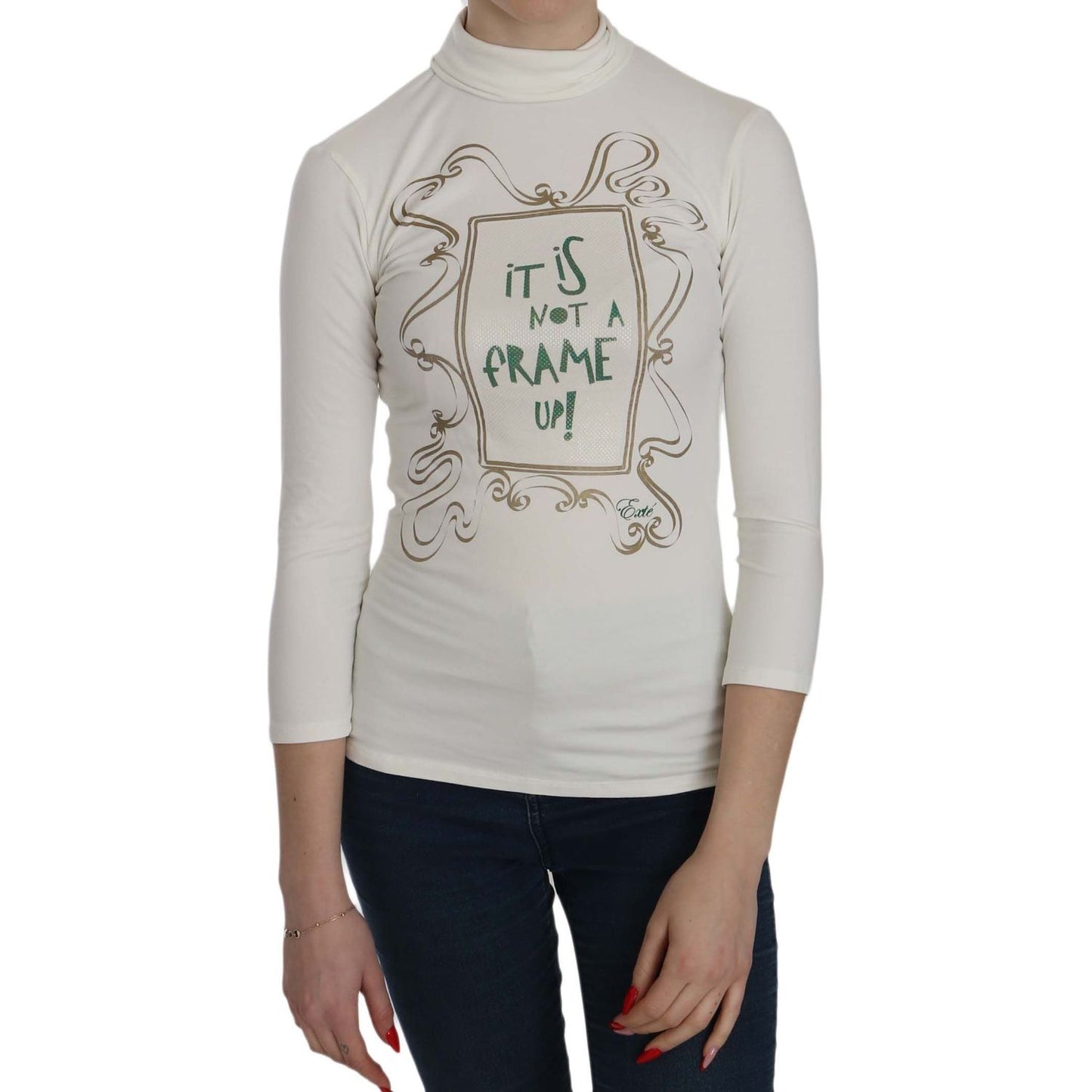 Exte Chic White Printed Turtle Neck Blouse Exte Gray
