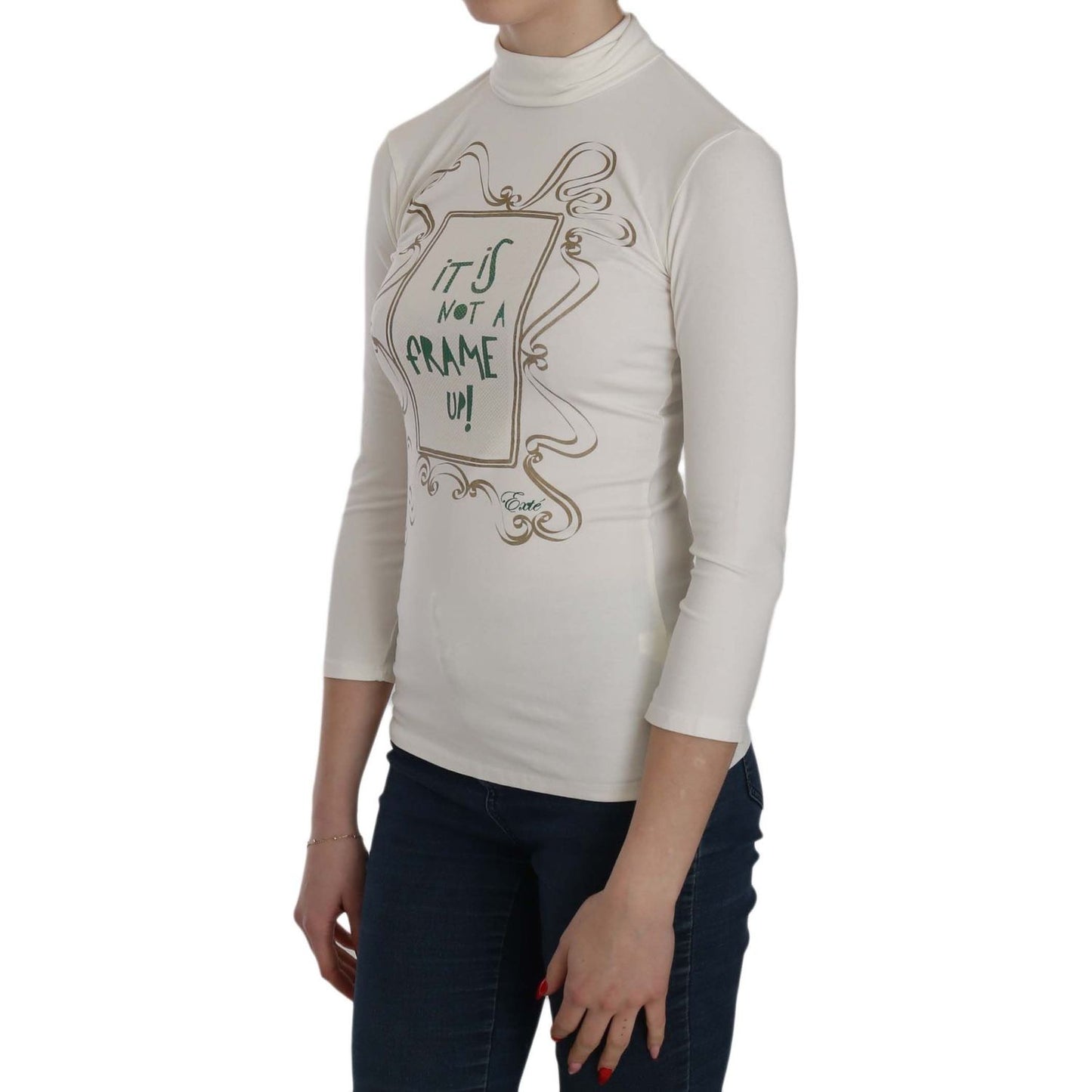 Exte Chic White Printed Turtle Neck Blouse Exte Dark Gray