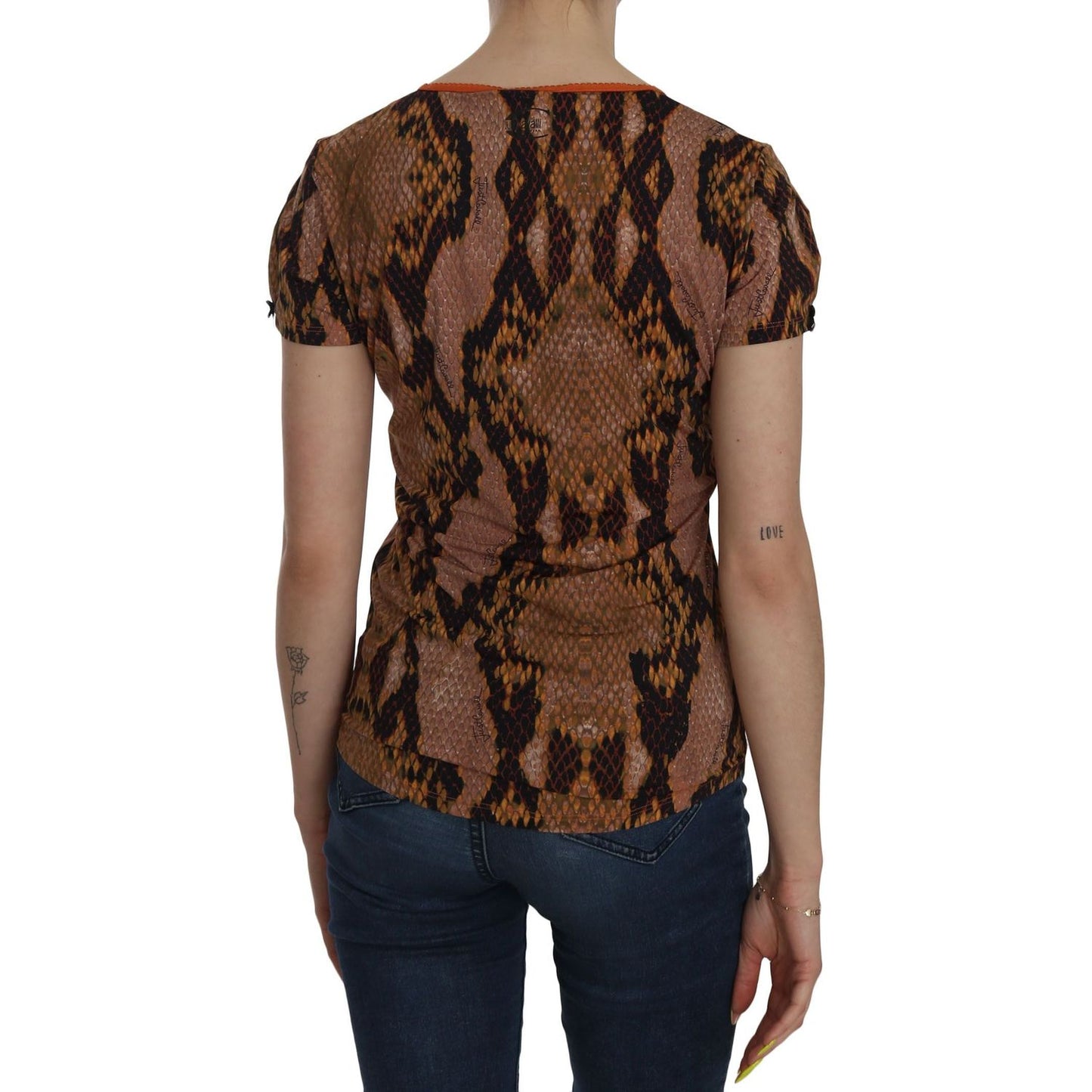 Just Cavalli Alluring Brown Snake Skin Pattern Blouse Just Cavalli Dark Slate Gray