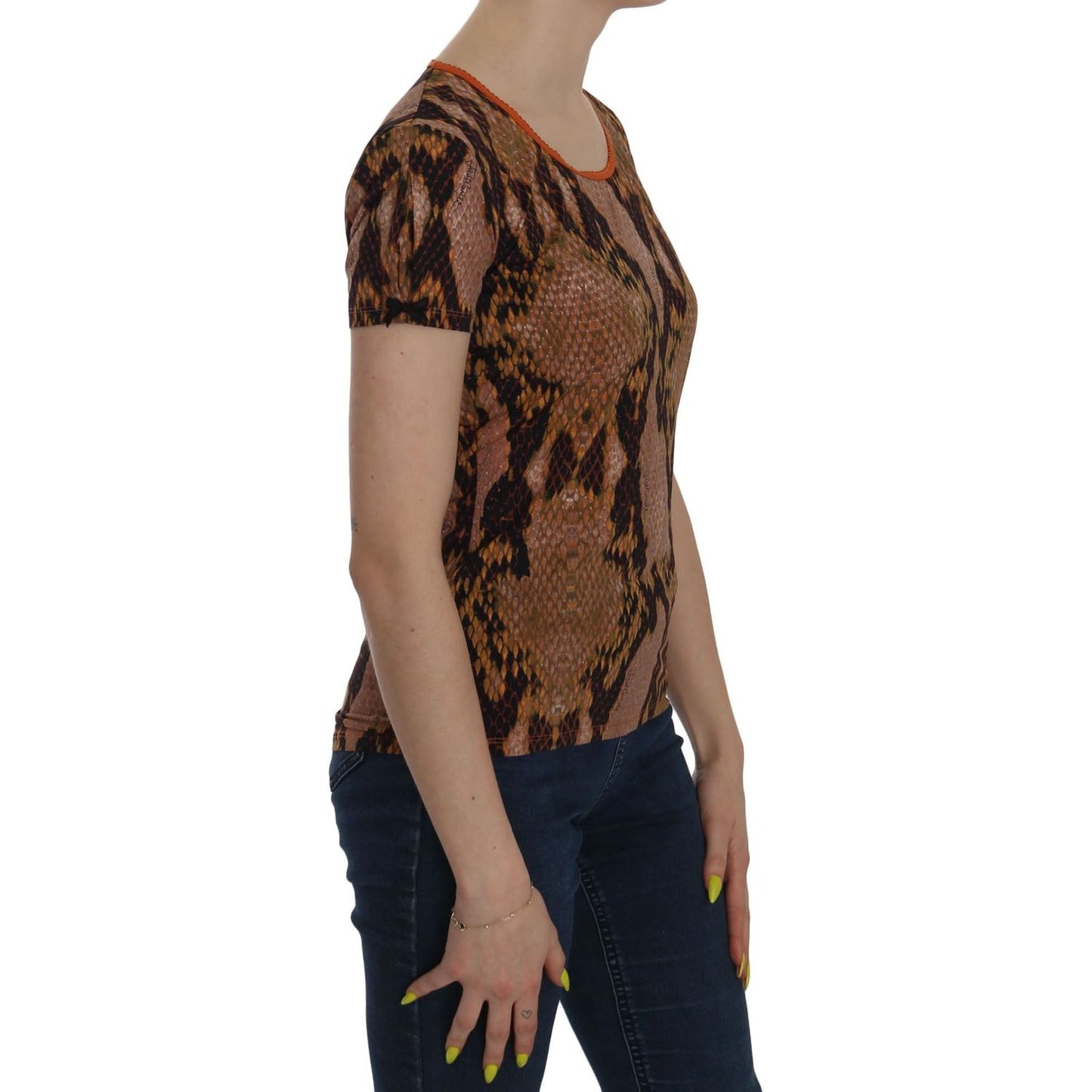 Just Cavalli Alluring Brown Snake Skin Pattern Blouse Just Cavalli Dim Gray