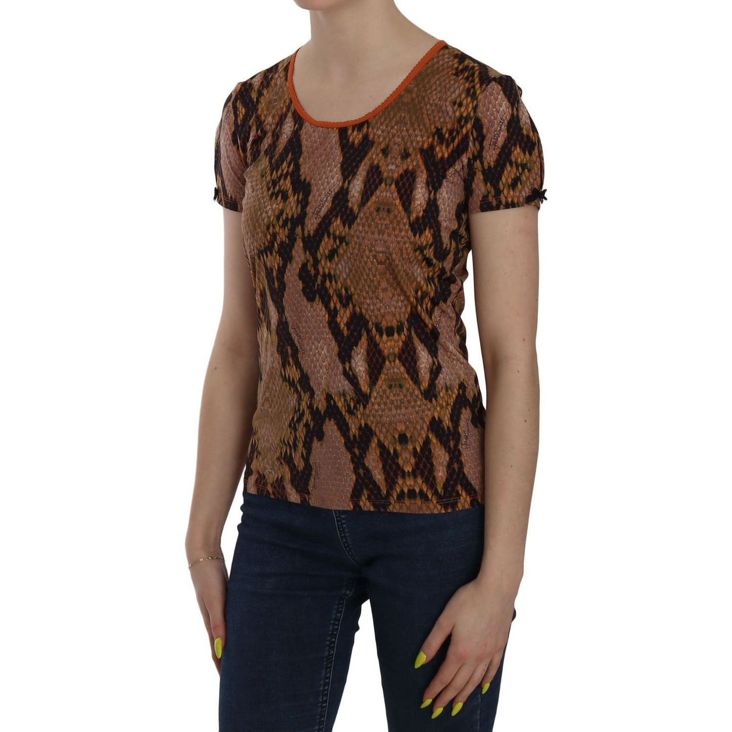 Just Cavalli Alluring Brown Snake Skin Pattern Blouse Just Cavalli Dark Olive Green