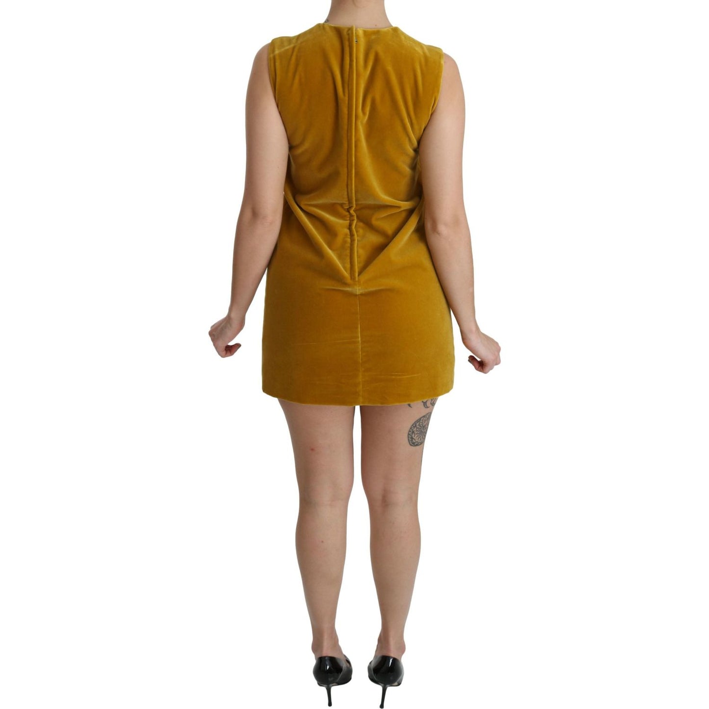 Dolce & Gabbana Mustard Velvet Shift Mini Dress Dolce & Gabbana Sienna