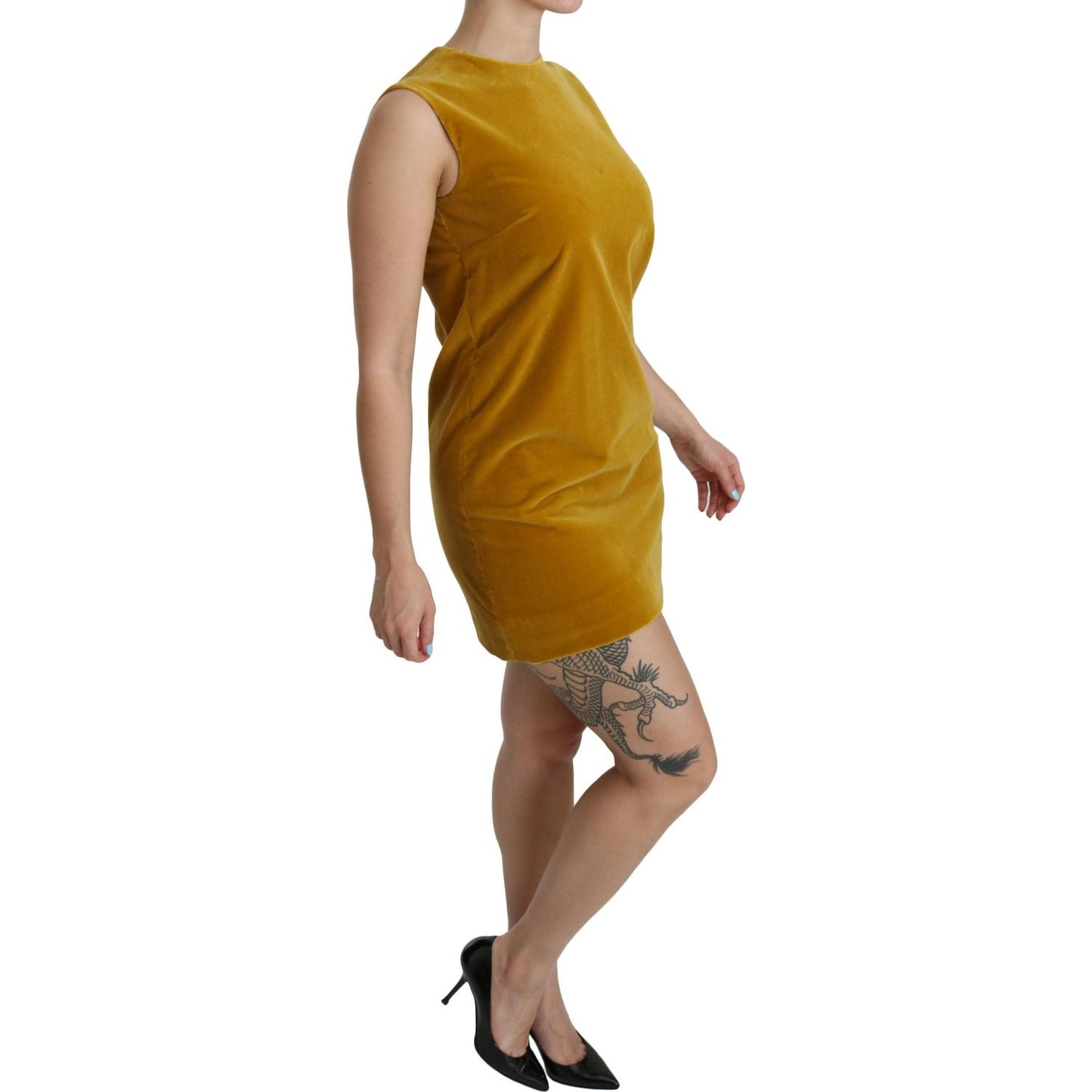 Dolce & Gabbana Mustard Velvet Shift Mini Dress Dolce & Gabbana Sienna