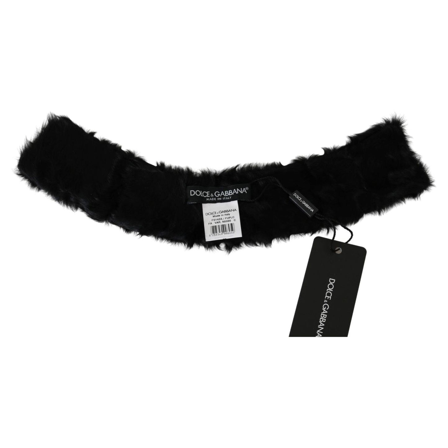Dolce & Gabbana Elegant Black Lambskin Scarf Fur Scarves Dolce & Gabbana Black