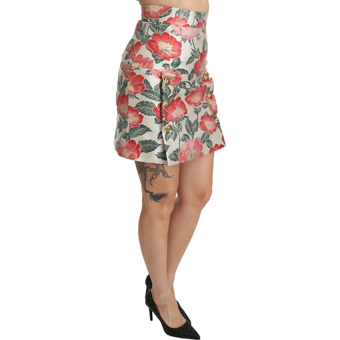 Dolce & Gabbana Elegant White Floral High Waist Skirt Dolce & Gabbana Rosy Brown