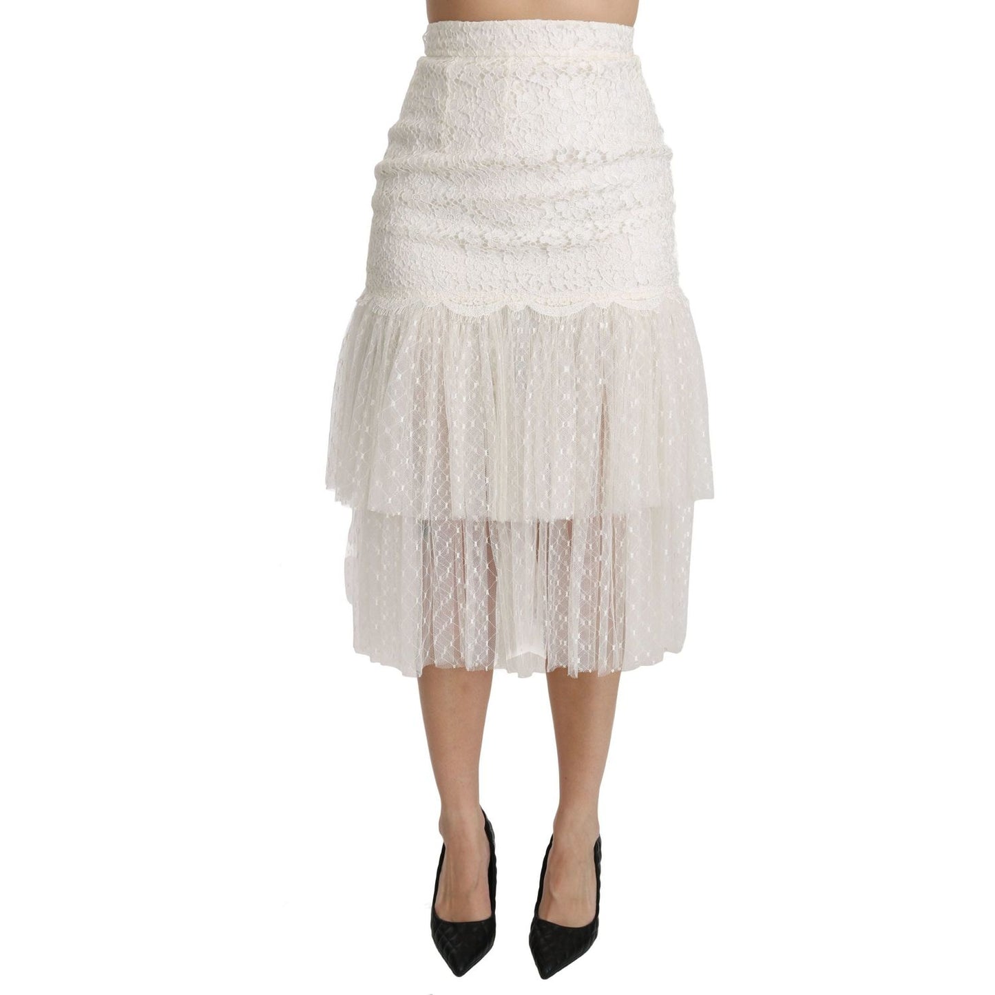 Dolce & Gabbana Elegant White Lace High-Waist Skirt Dolce & Gabbana Light Gray
