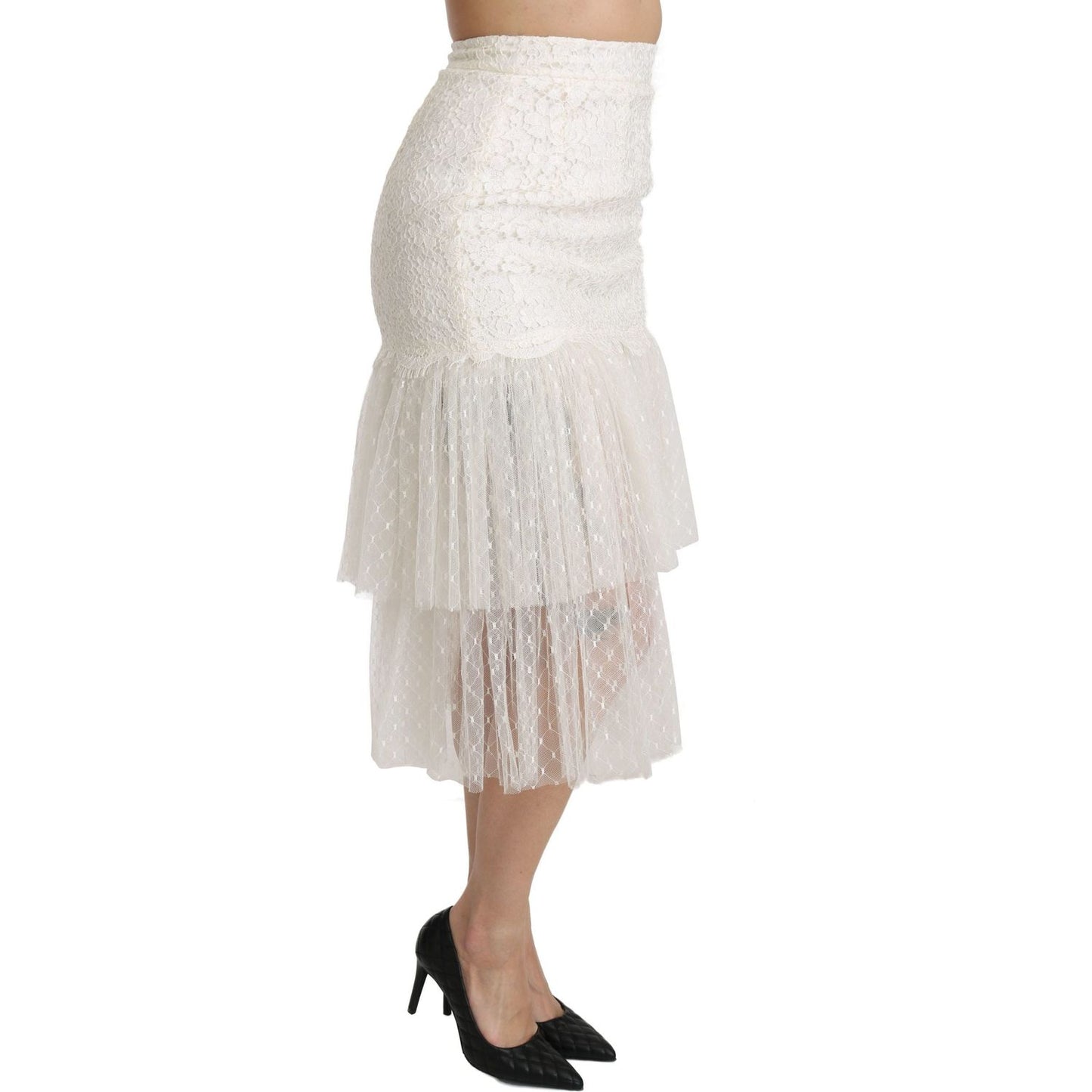 Dolce & Gabbana Elegant White Lace High-Waist Skirt Dolce & Gabbana Light Gray